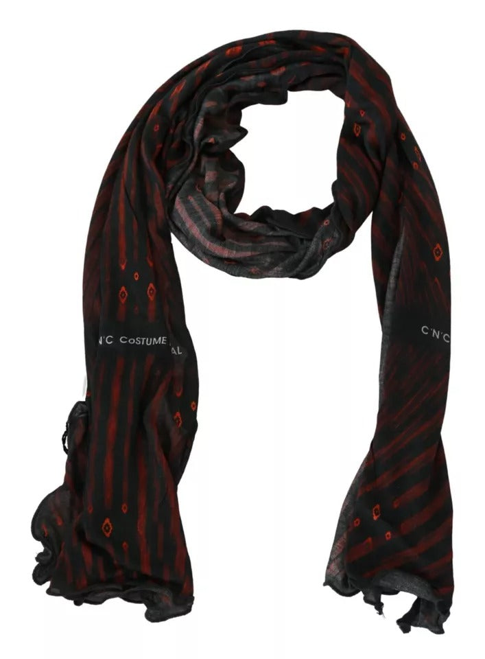 Costume National Black Red Viscose Foulard Branded Men's Scarf