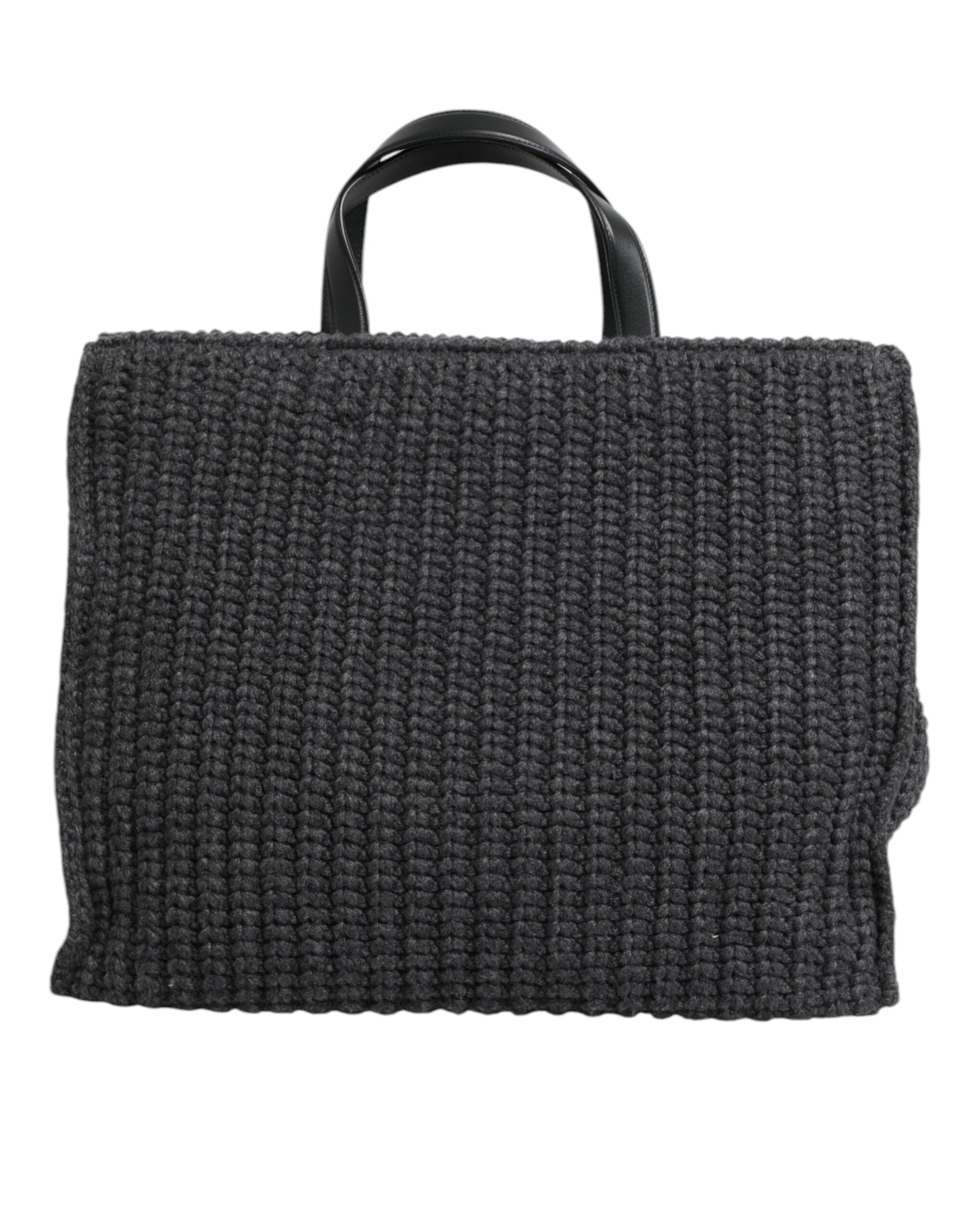 Dolce & Gabbana Black Large Knitted Crochet Shoulder Shopper DG Logo Women's Bag