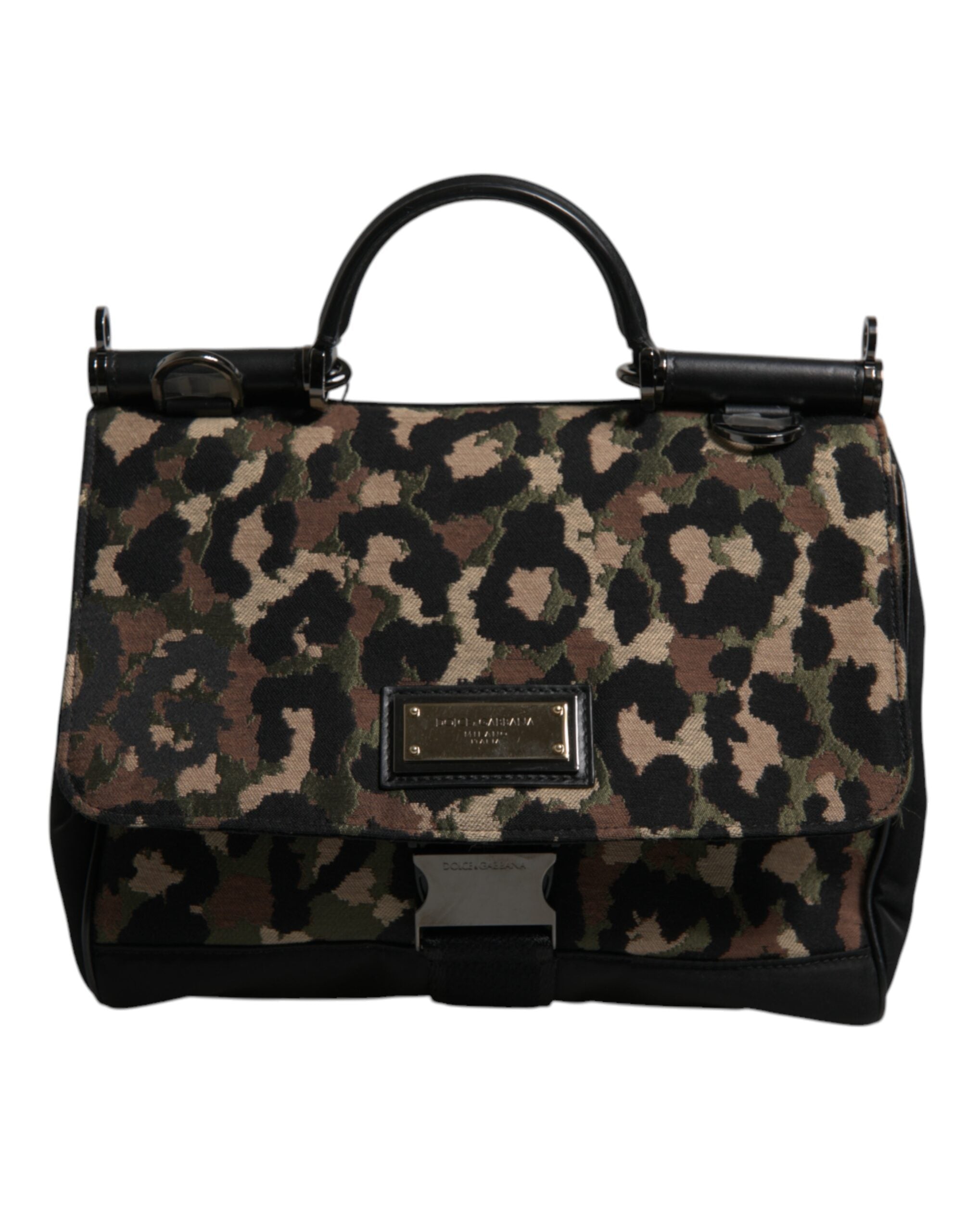 Dolce & Gabbana Brown Leopard Print Lacquard Nylon Sicily Tote Women's Bag