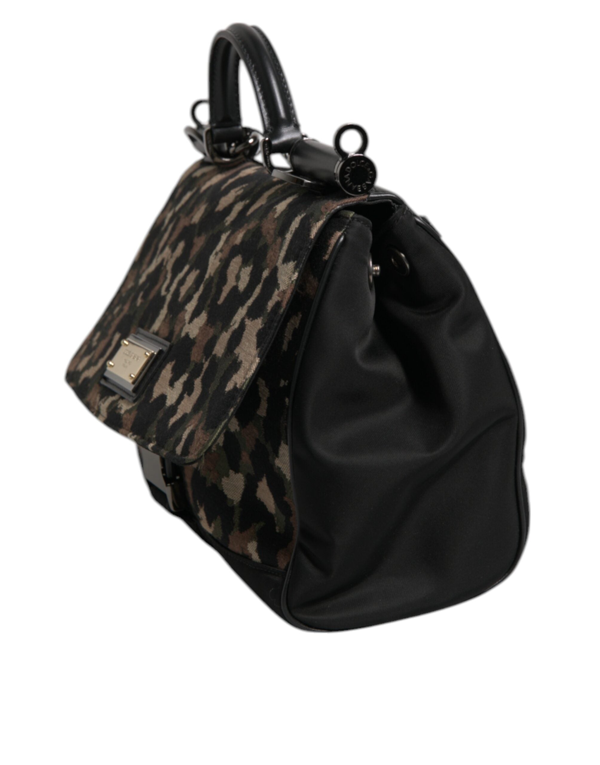 Dolce & Gabbana Brown Leopard Print Lacquard Nylon Sicily Tote Women's Bag