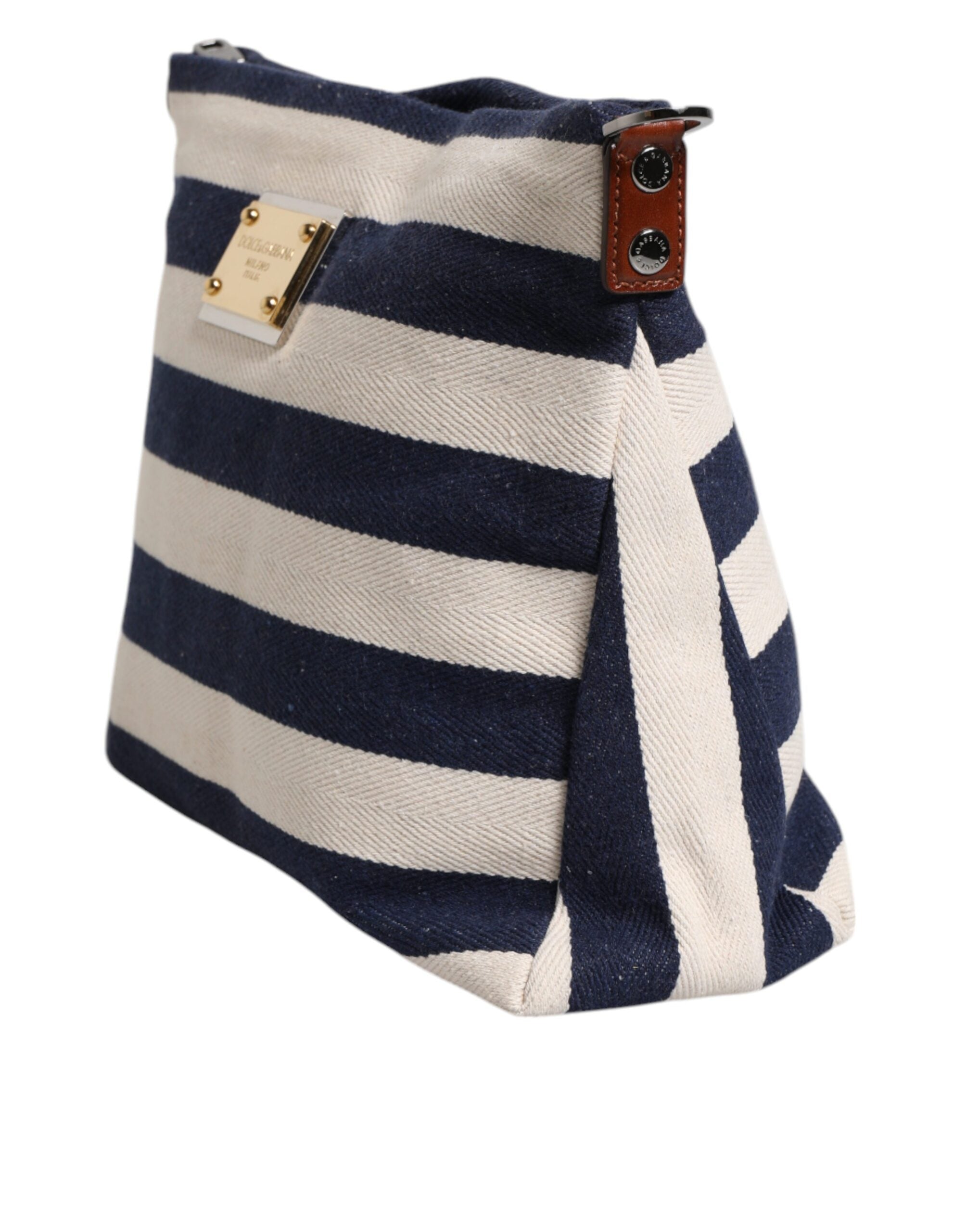Dolce & Gabbana Blue White Stripes Logo Plaque Tote Women's Bag (Pre-Owned)