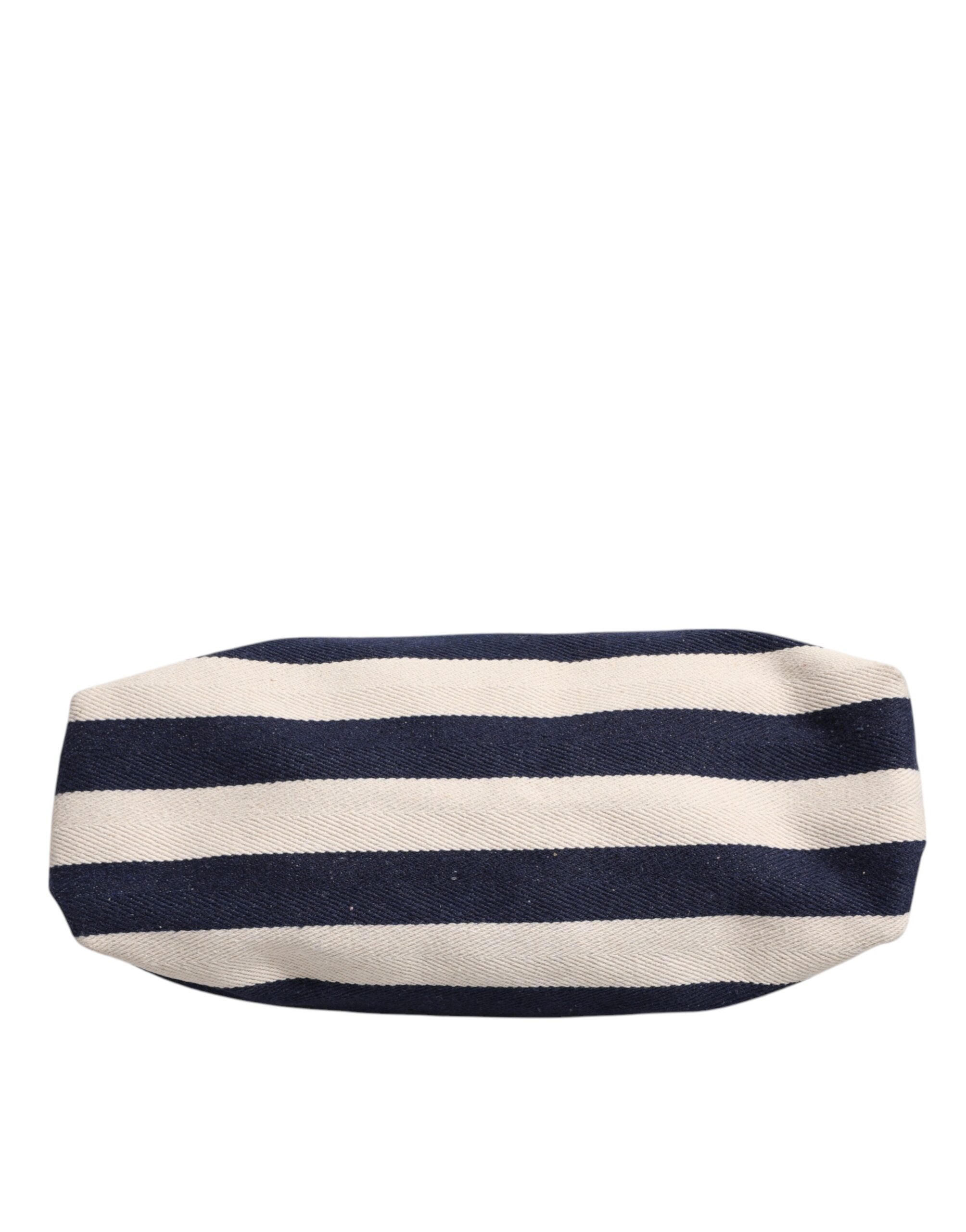 Dolce & Gabbana Blue White Stripes Logo Plaque Tote Women's Bag (Pre-Owned)