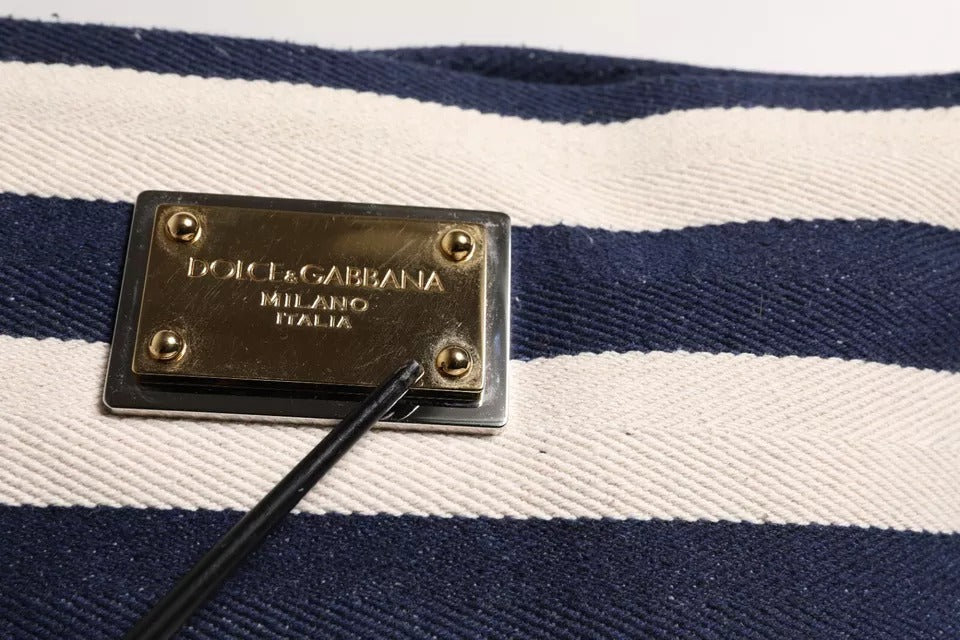 Dolce & Gabbana Blue White Stripes Logo Plaque Tote Women's Bag (Pre-Owned)