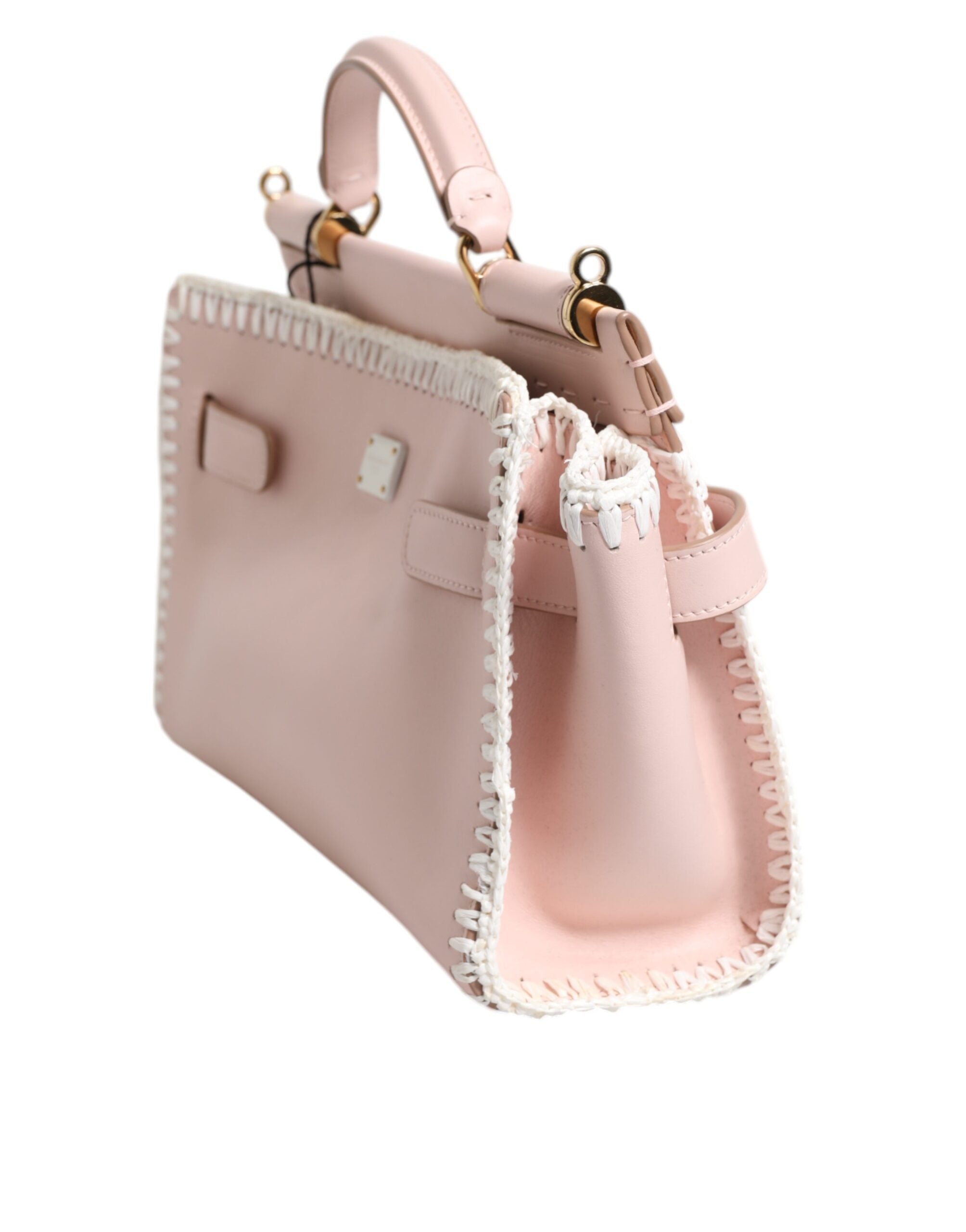 Dolce & Gabbana Light Pink Logo Plaque Soft Leather Strap Crossbody Women's Bag