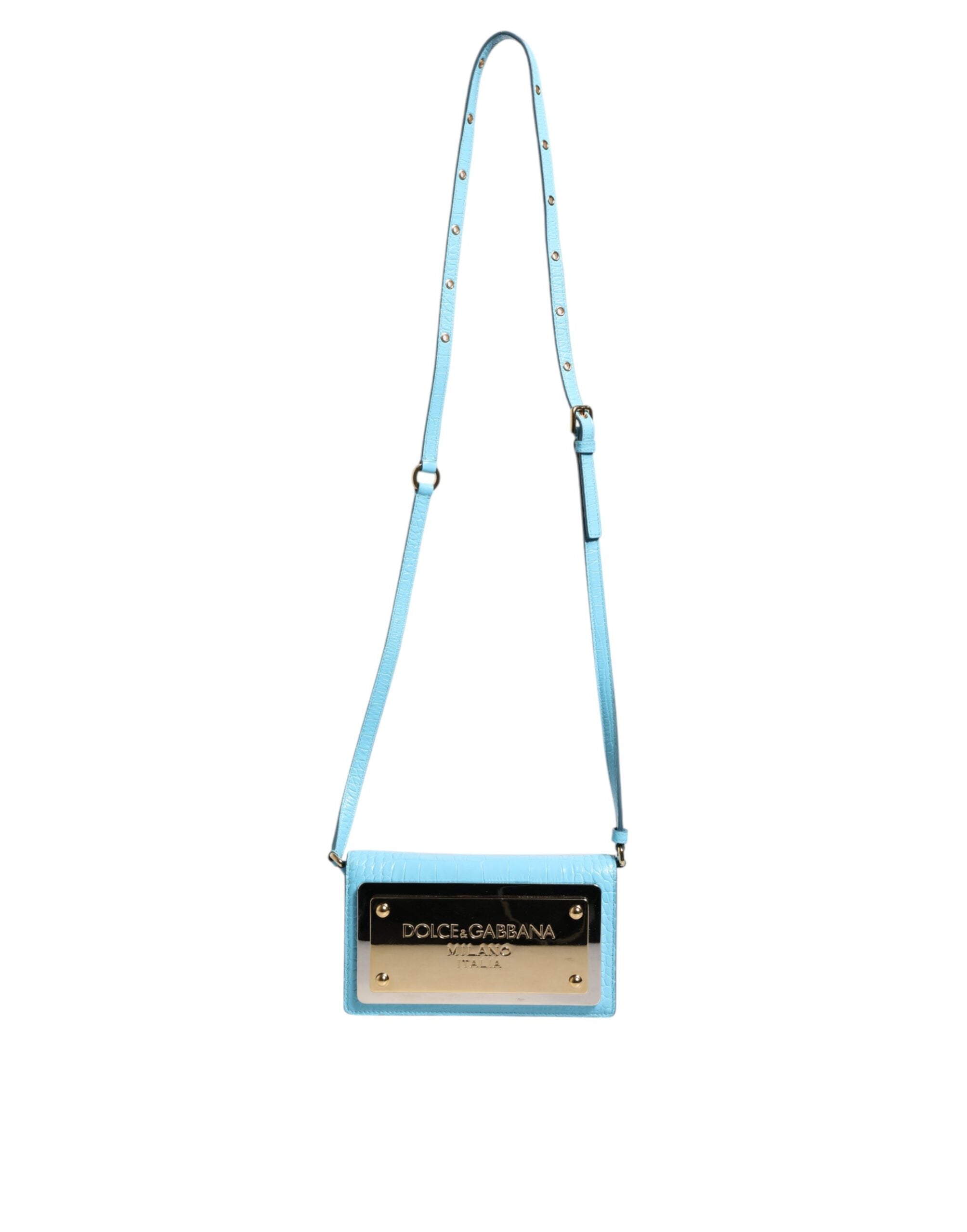Dolce & Gabbana Blue Branded Maxi Plate Leather Crossbody Phone Women's Bag (Pre-Owned)