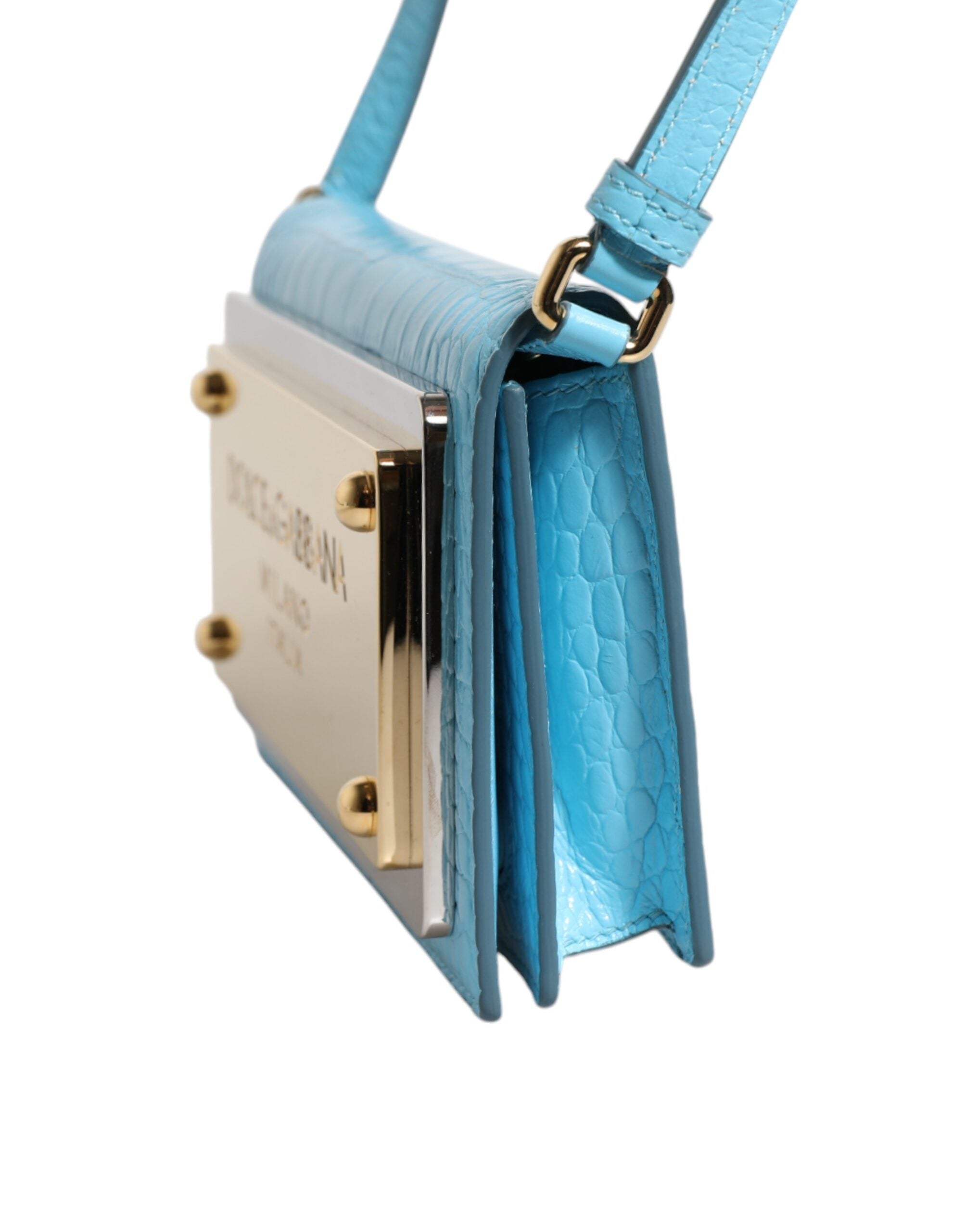 Dolce & Gabbana Blue Branded Maxi Plate Leather Crossbody Phone Women's Bag (Pre-Owned)