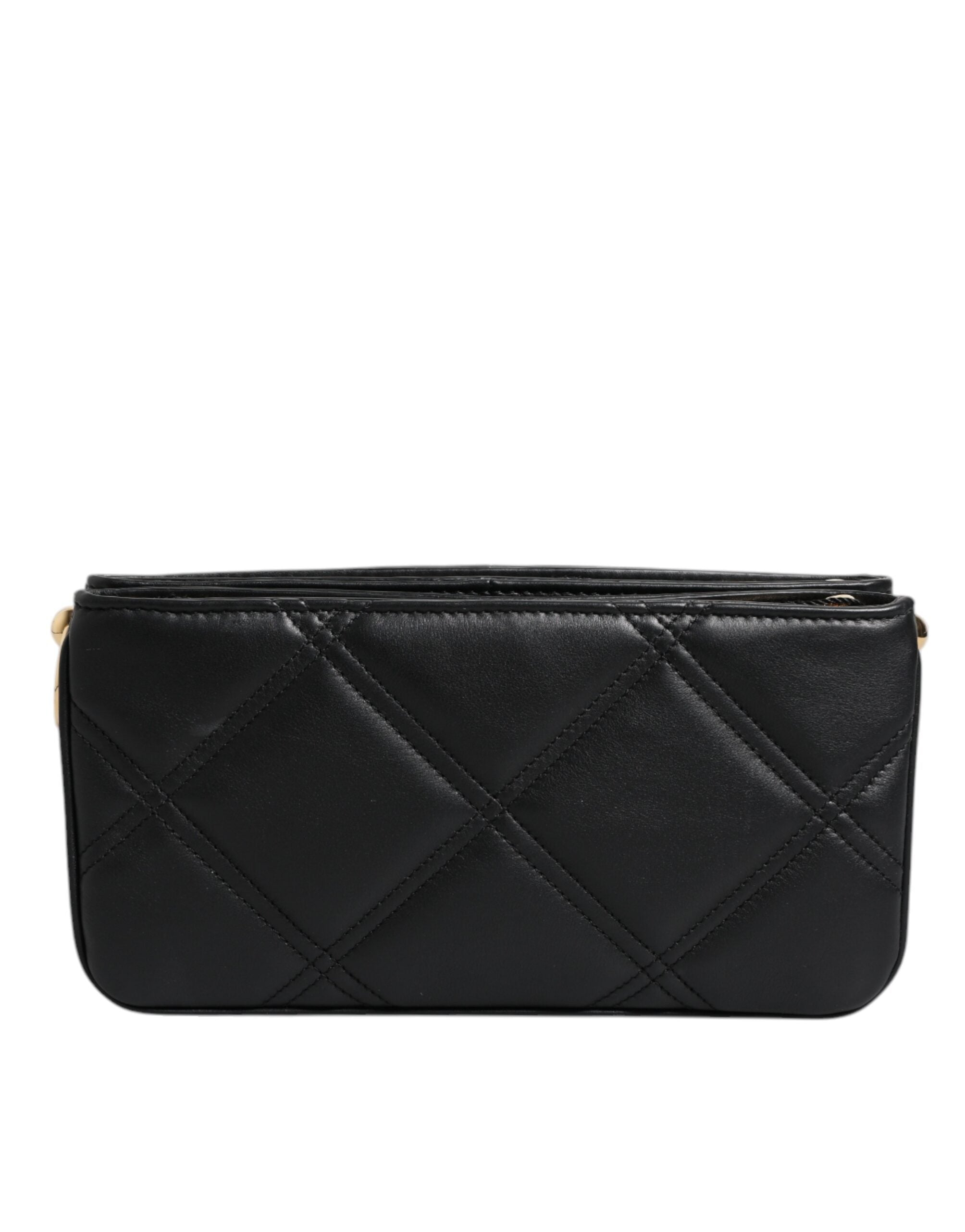 Dolce & Gabbana Black Leather Crystal Embellished Logo Shoulder Women's Bag