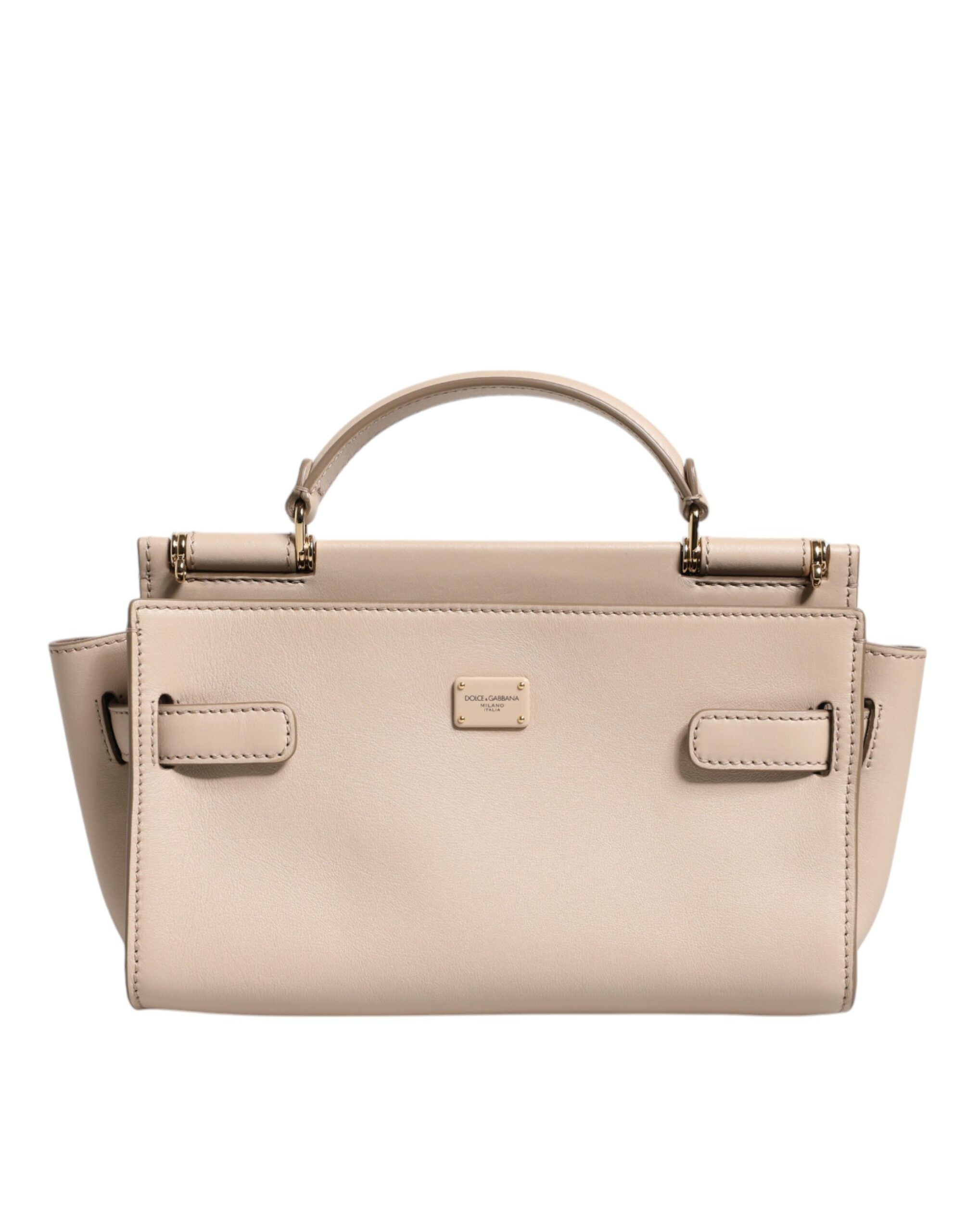 Dolce & Gabbana Beige Logo Plaque Leather Top Handle Strap Crossbody Women's Bag (Pre-Owned)