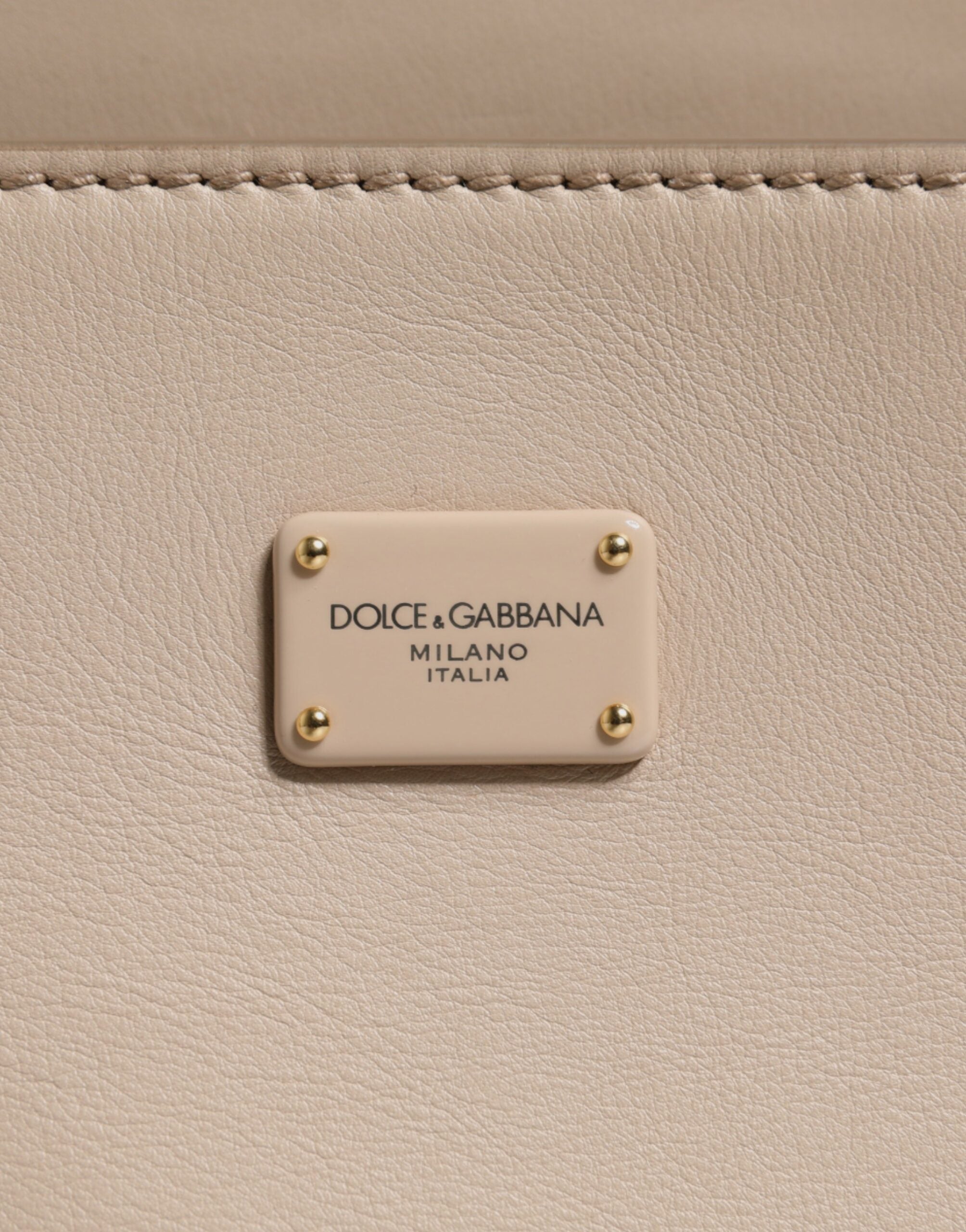 Dolce & Gabbana Beige Logo Plaque Leather Top Handle Strap Crossbody Women's Bag (Pre-Owned)