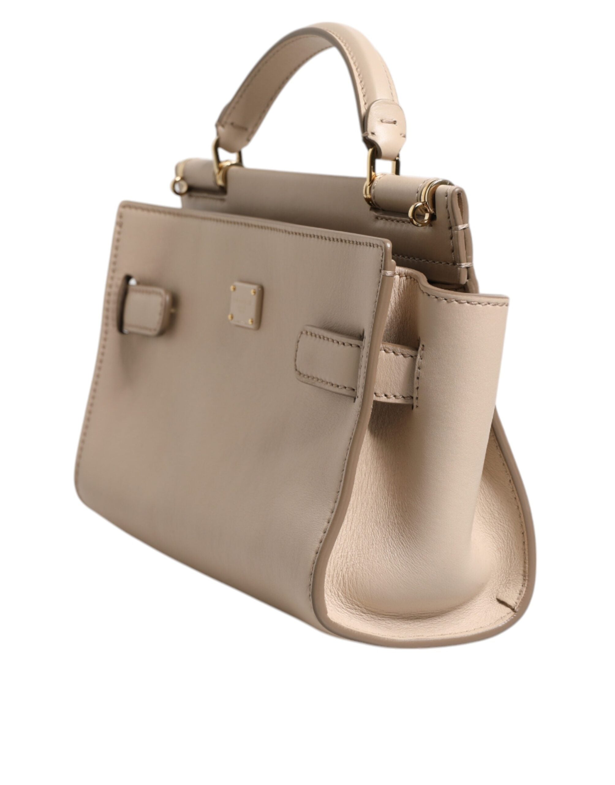Dolce & Gabbana Beige Logo Plaque Leather Top Handle Strap Crossbody Women's Bag (Pre-Owned)