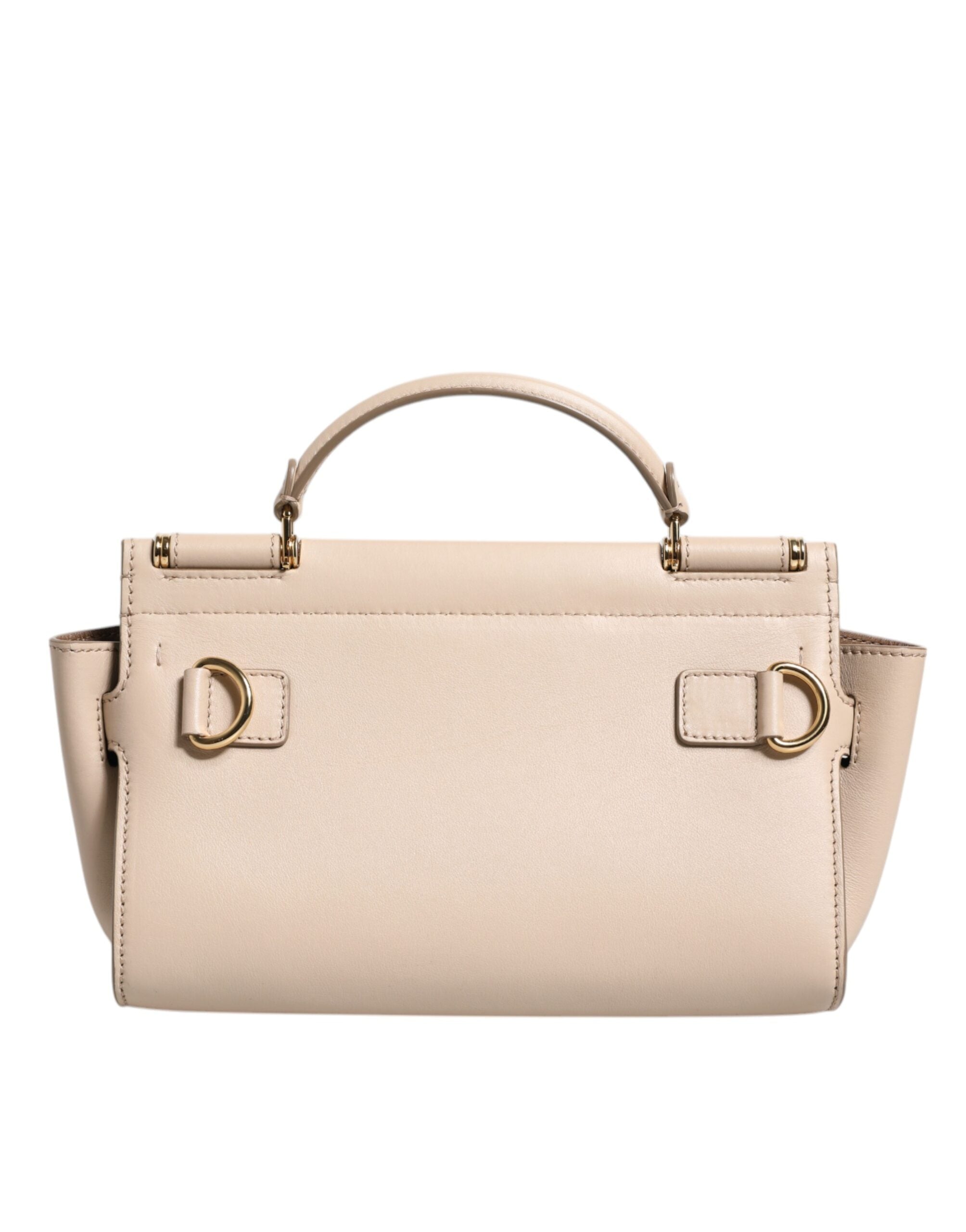 Dolce & Gabbana Beige Logo Plaque Leather Top Handle Strap Crossbody Women's Bag (Pre-Owned)