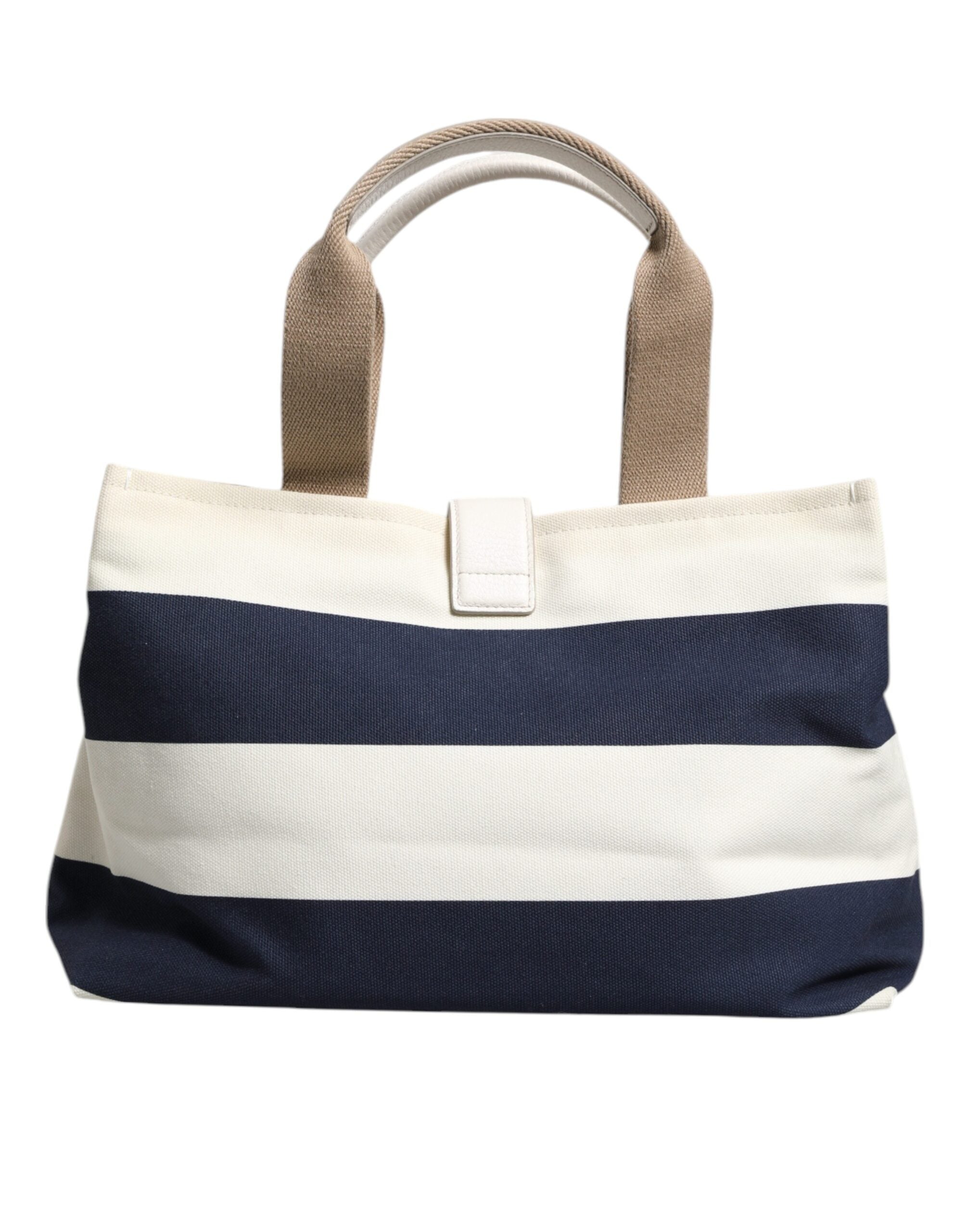 Dolce & Gabbana White Navy Striped Canvas Top Handle Tote Tote Women's Bag (Pre-Owned)