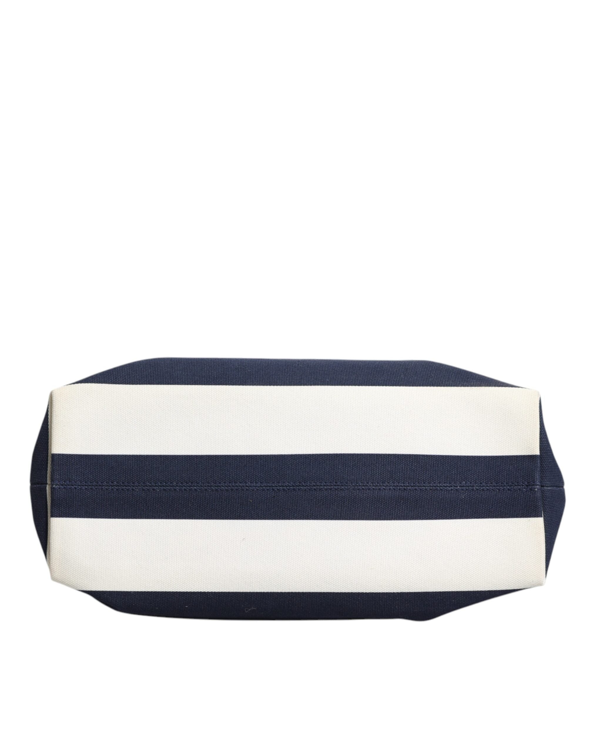 Dolce & Gabbana White Navy Striped Canvas Top Handle Tote Tote Women's Bag (Pre-Owned)