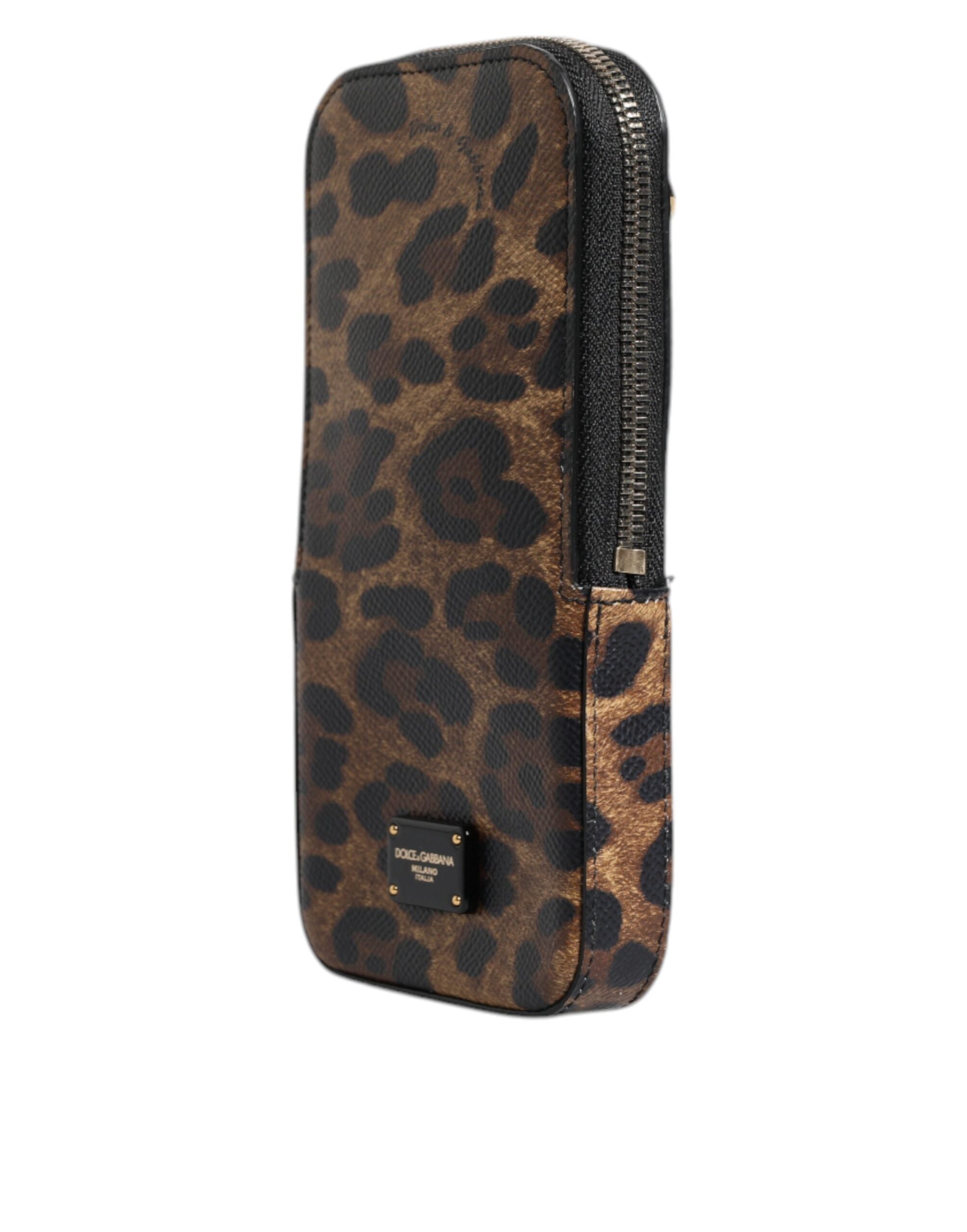 Dolce & Gabbana Brown Leopard Print Dauphine Leather Zip Around Women's Wallet