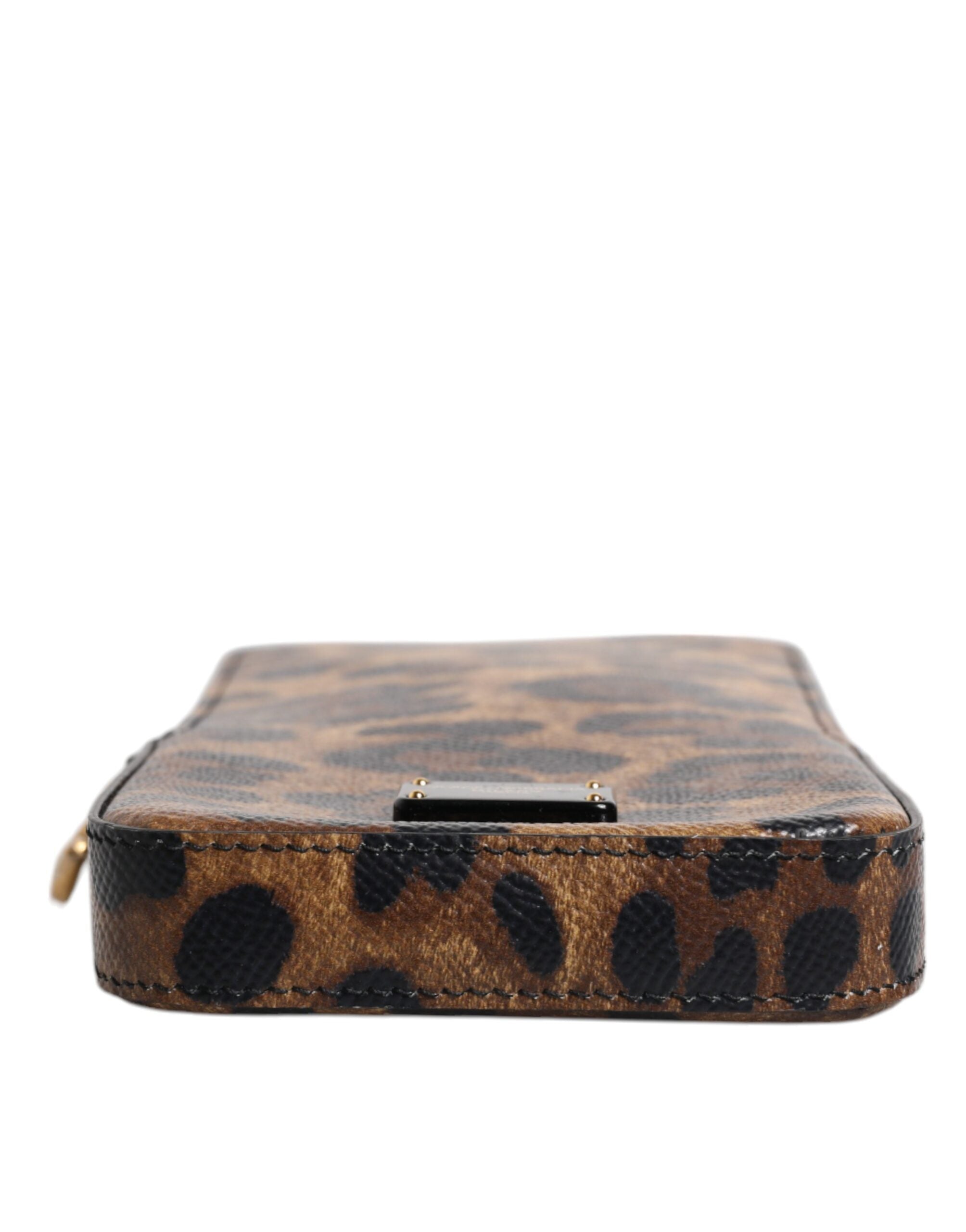 Dolce & Gabbana Brown Leopard Print Dauphine Leather Zip Around Women's Wallet