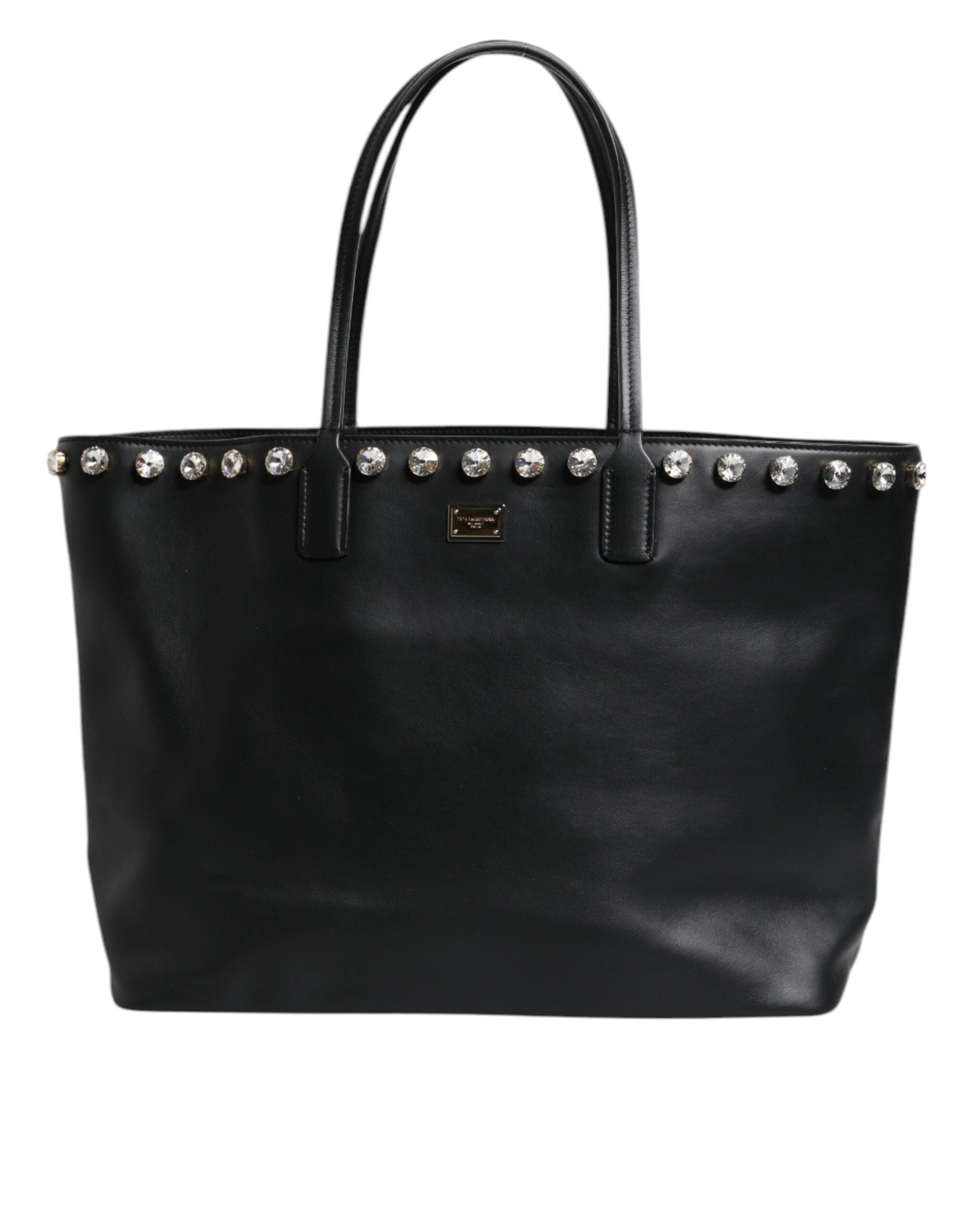 Dolce & Gabbana Black Crystal Leather Shopping Women Tote Women's Bag (Pre-Owned)