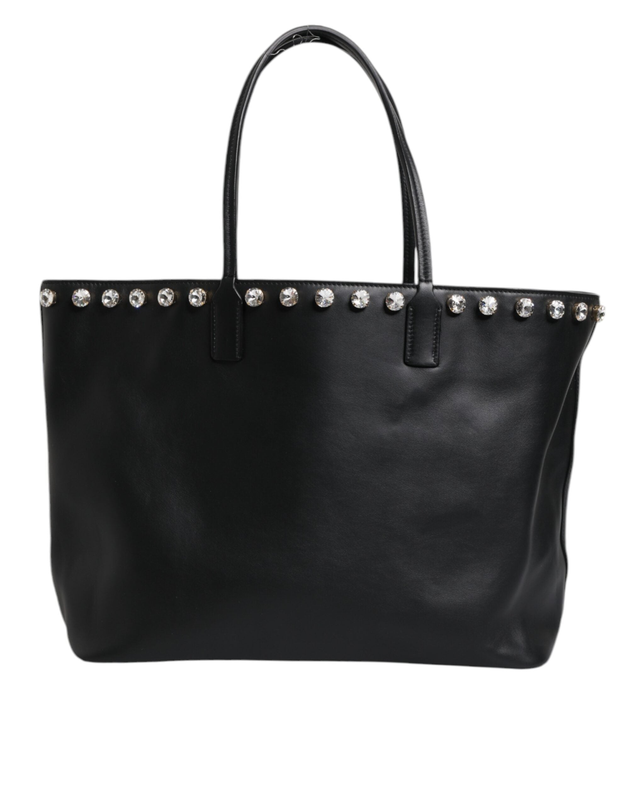 Dolce & Gabbana Black Crystal Leather Shopping Women Tote Women's Bag (Pre-Owned)