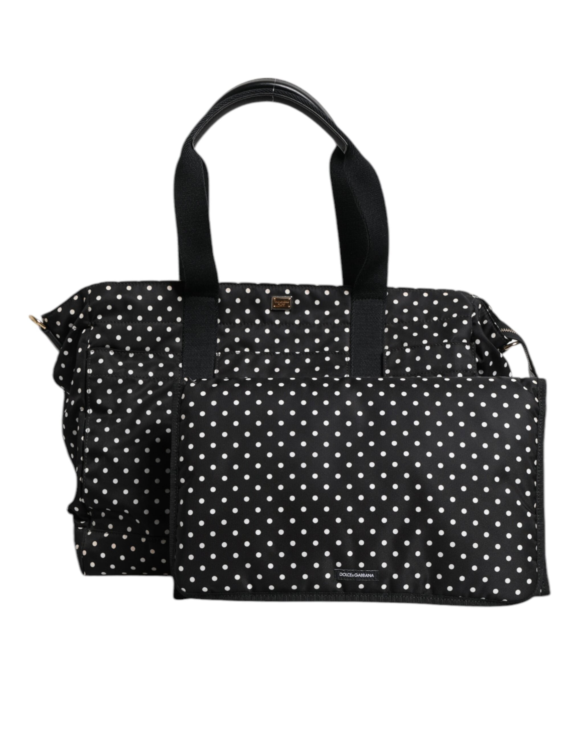 Dolce & Gabbana Black PolkaDot Nylon Shoulder Baby Tote Diaper Women's Bag (Pre-Owned)
