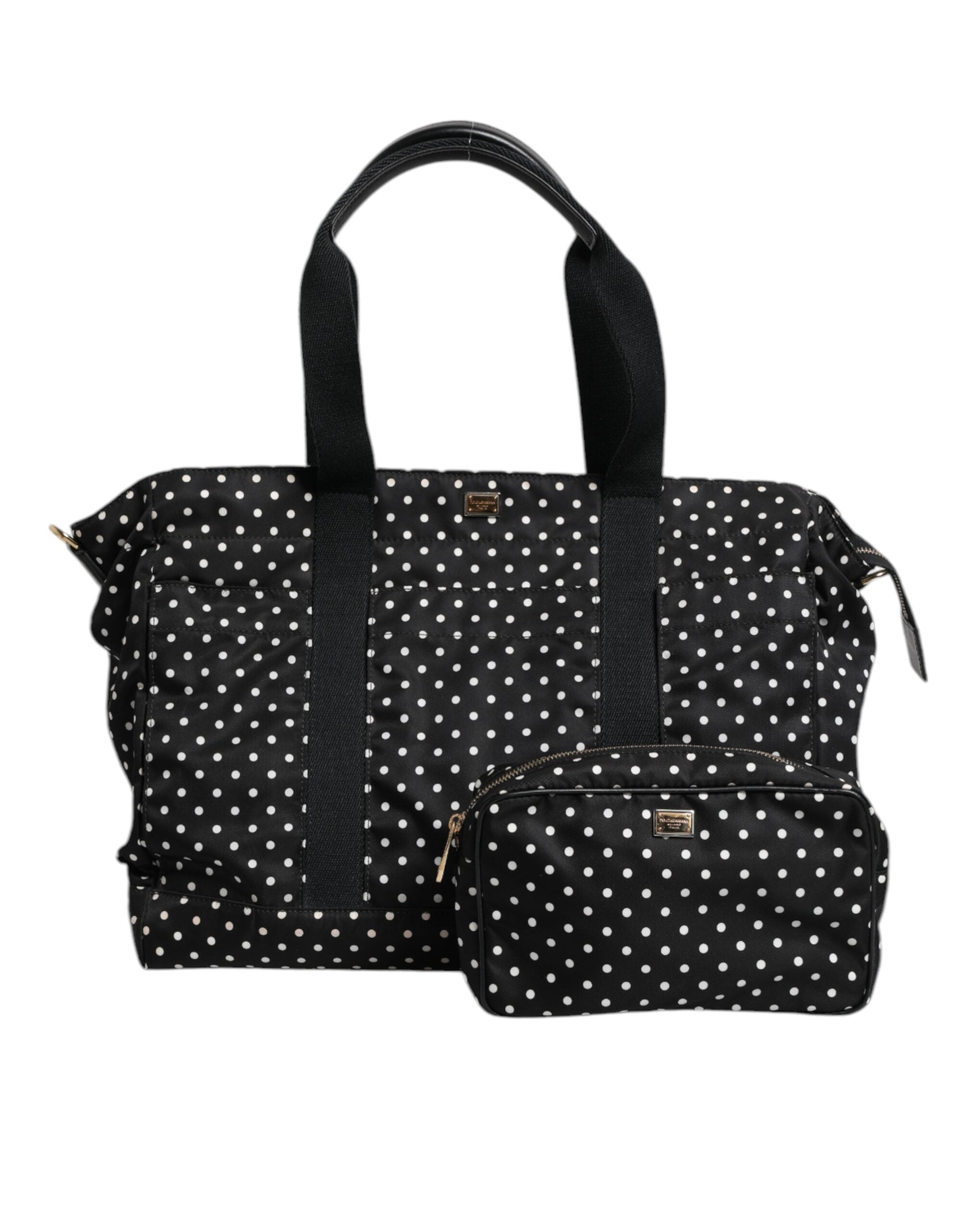Dolce & Gabbana Black PolkaDot Nylon Shoulder Baby Tote Diaper Women's Bag (Pre-Owned)