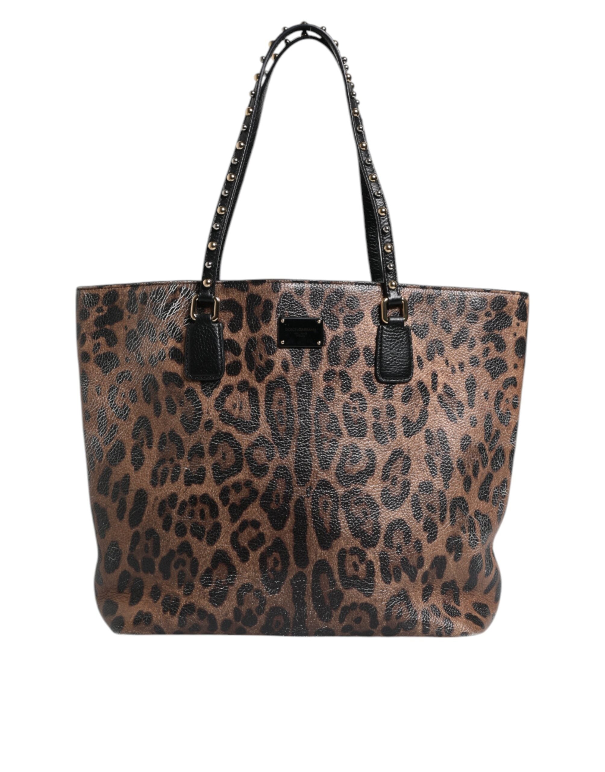 Dolce & Gabbana Brown Black Calfskin Leopard Print Shoulder Tote Women's Bag (Pre-Owned)