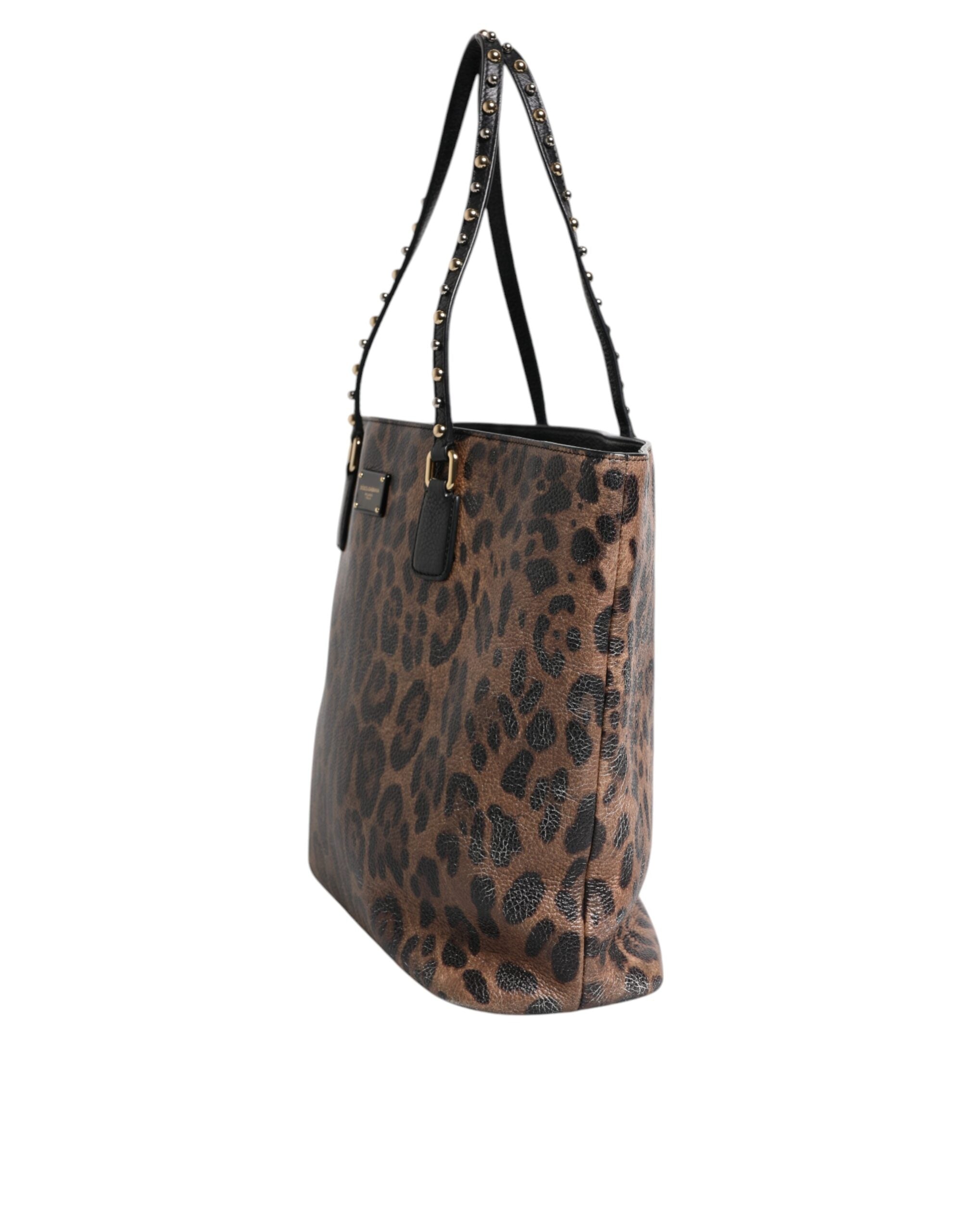 Dolce & Gabbana Brown Black Calfskin Leopard Print Shoulder Tote Women's Bag (Pre-Owned)