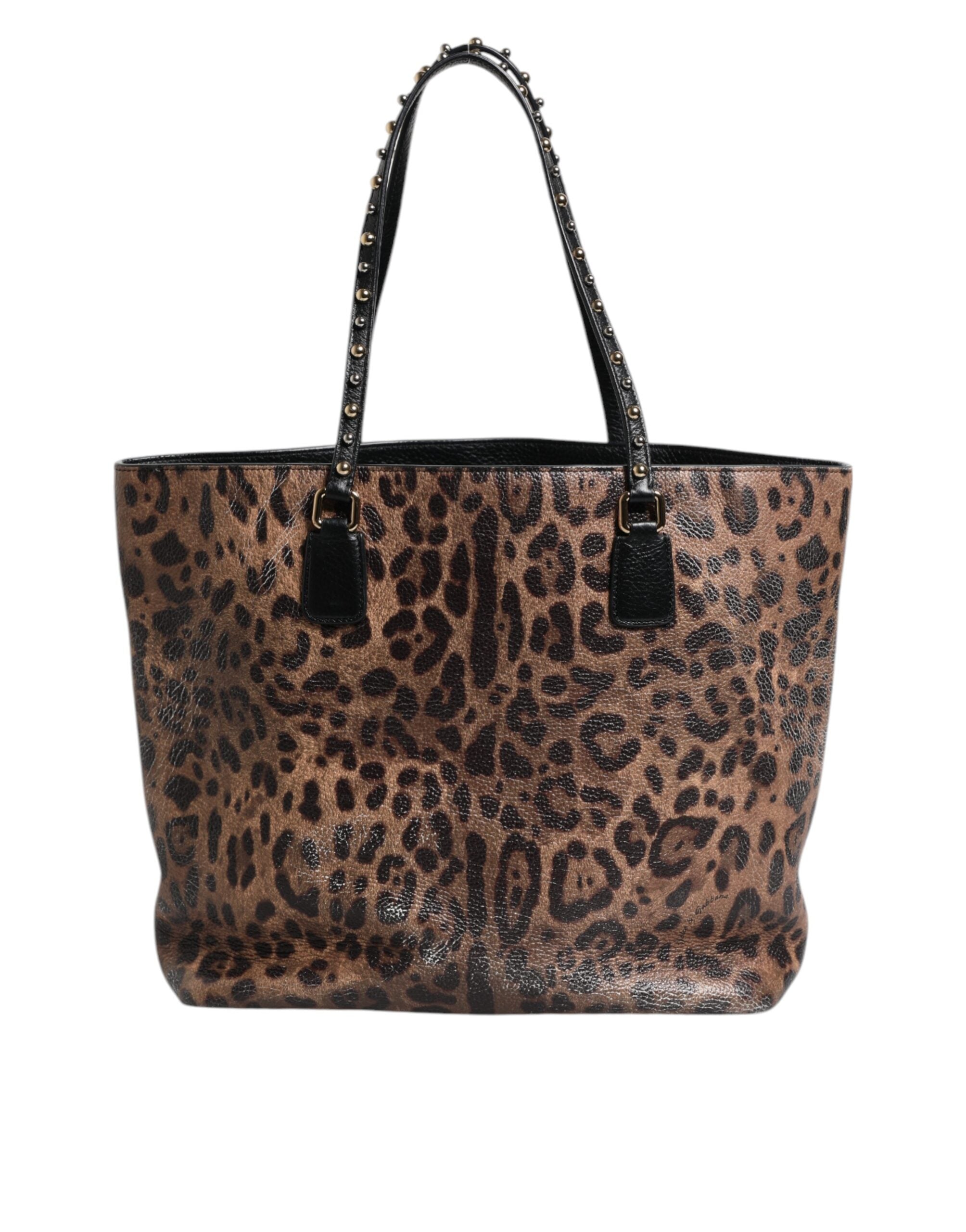 Dolce & Gabbana Brown Black Calfskin Leopard Print Shoulder Tote Women's Bag (Pre-Owned)