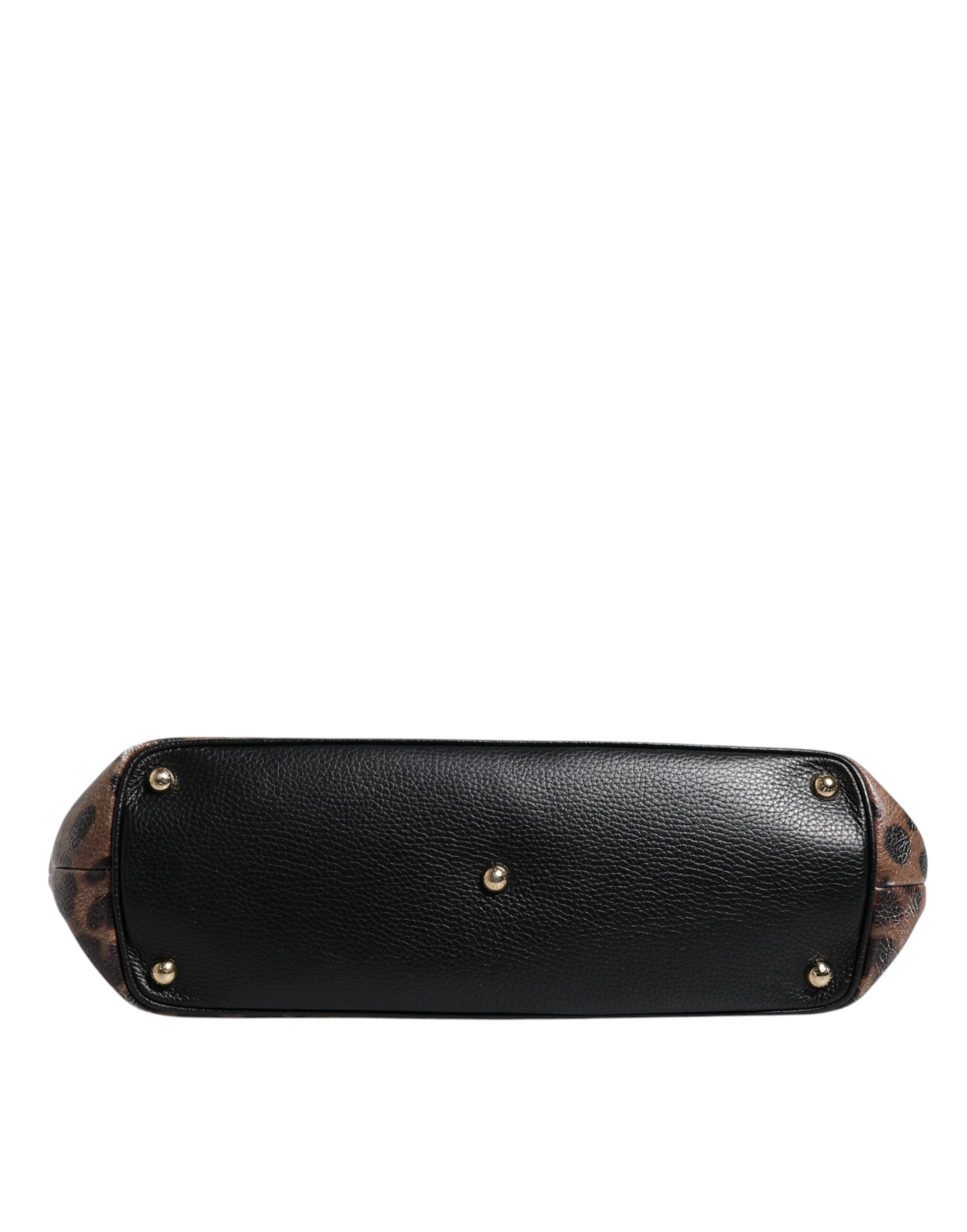 Dolce & Gabbana Brown Black Calfskin Leopard Print Shoulder Tote Women's Bag (Pre-Owned)