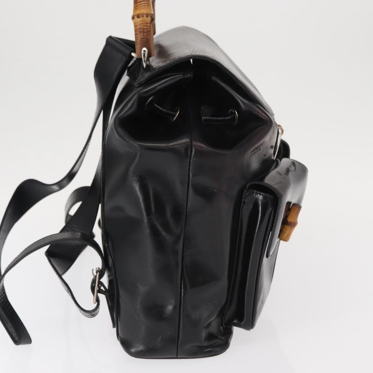 Gucci Vintage Bamboo Leather Black Leather Backpack Bag (Pre-Owned)