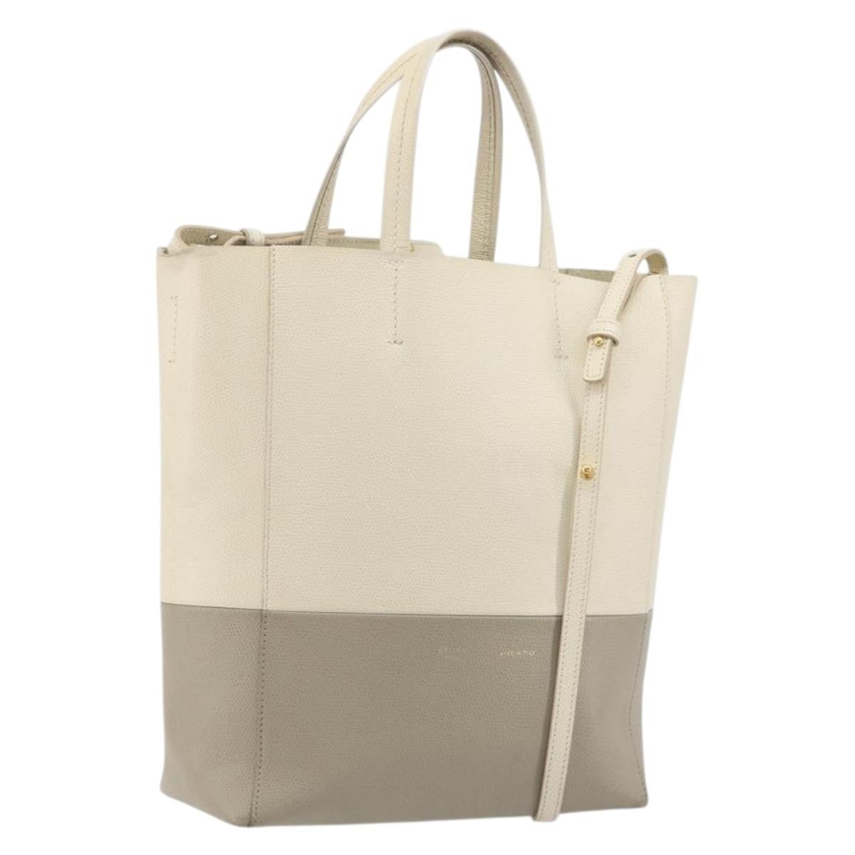 Celine Vertical Bi-Cabas Tote Leather Beige Leather Tote Bag Bag (Pre-Owned)