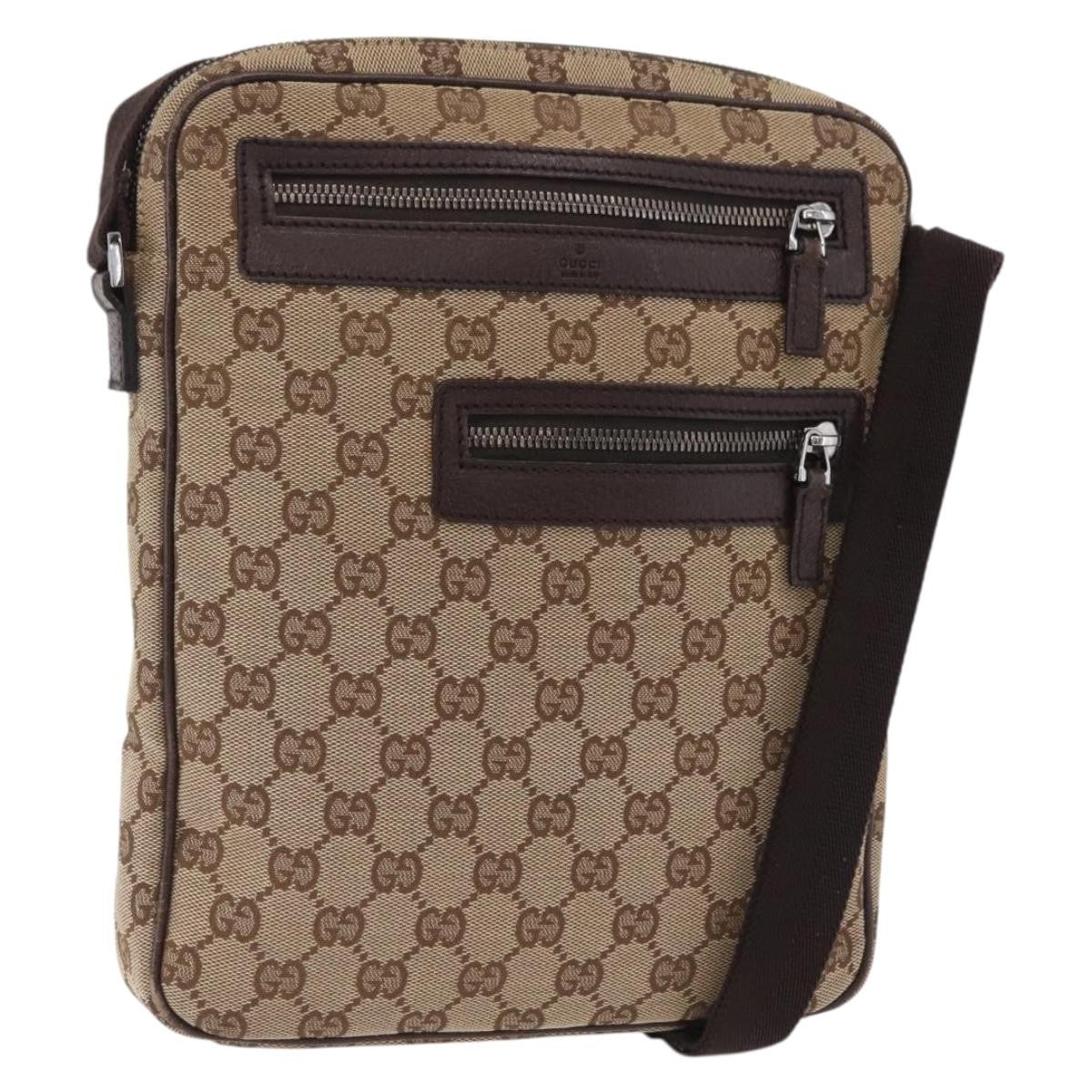 Gucci Front Zip Messenger Gg Coated Canvas Beige Canvas Crossbody Bag Bag (Pre-Owned)