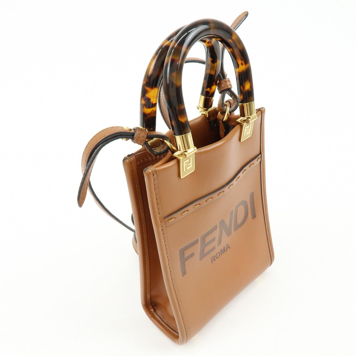Fendi Sunshine Shopper Leather Brown Leather Tote Bag Bag (Pre-Owned)