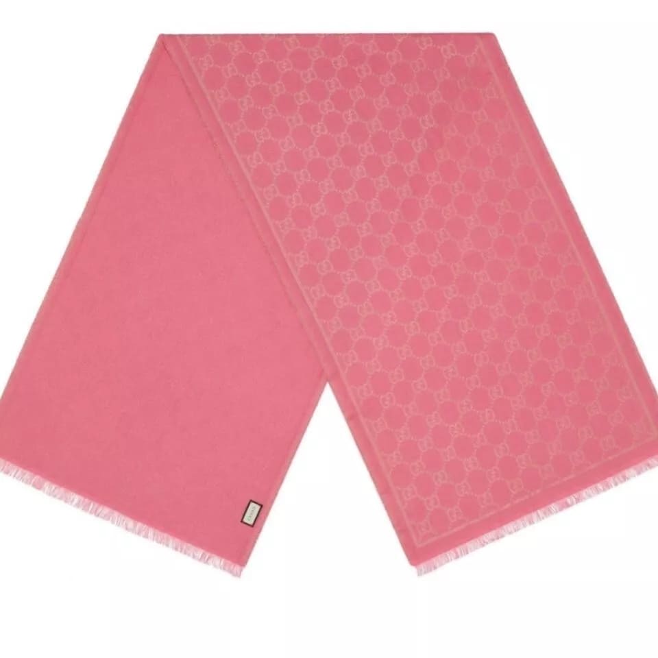 Gucci Bright Pink Metallic Gold Guccissima Wool Blend Scarf