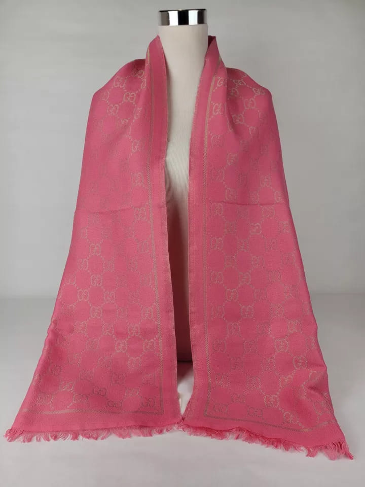 Gucci Bright Pink Metallic Gold Guccissima Wool Blend Scarf