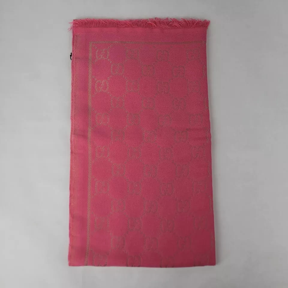 Gucci Bright Pink Metallic Gold Guccissima Wool Blend Scarf