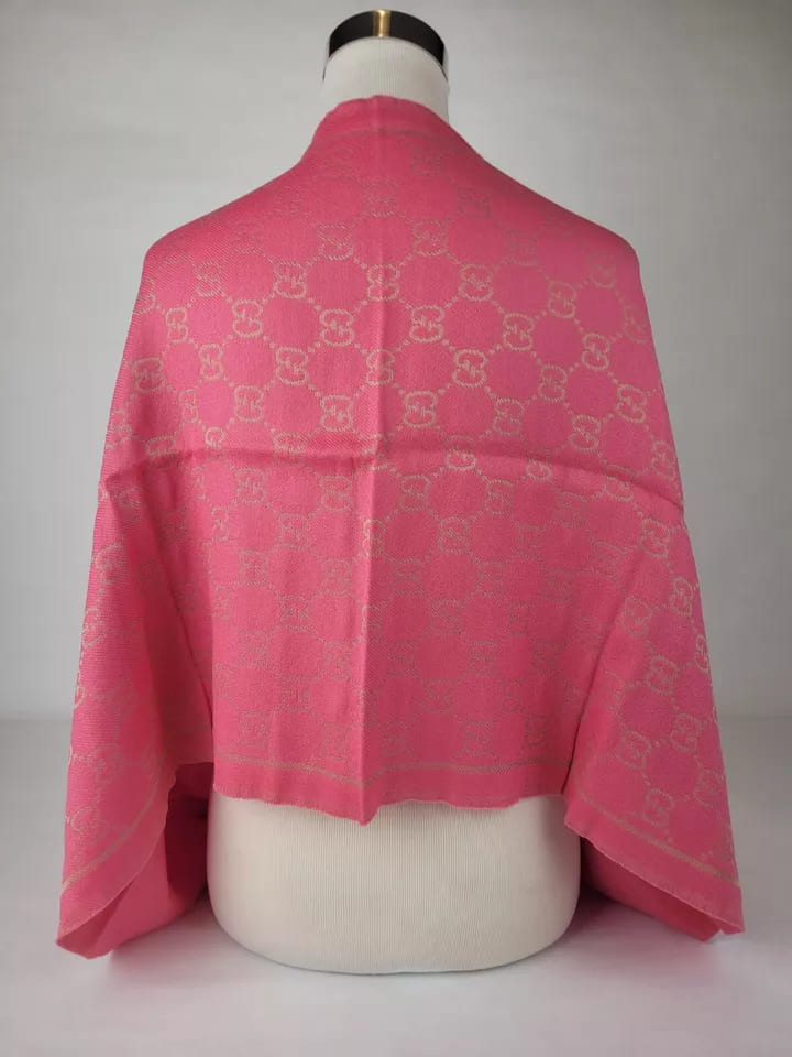 Gucci Bright Pink Metallic Gold Guccissima Wool Blend Scarf