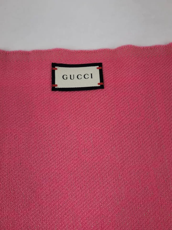 Gucci Bright Pink Metallic Gold Guccissima Wool Blend Scarf