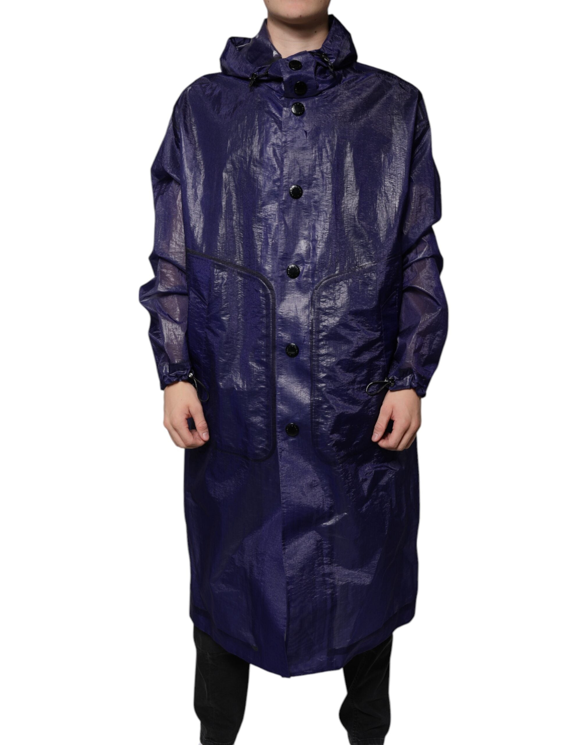 Dolce & Gabbana Dark Blue Cotton Hooded Men Raincoat Men's Jacket