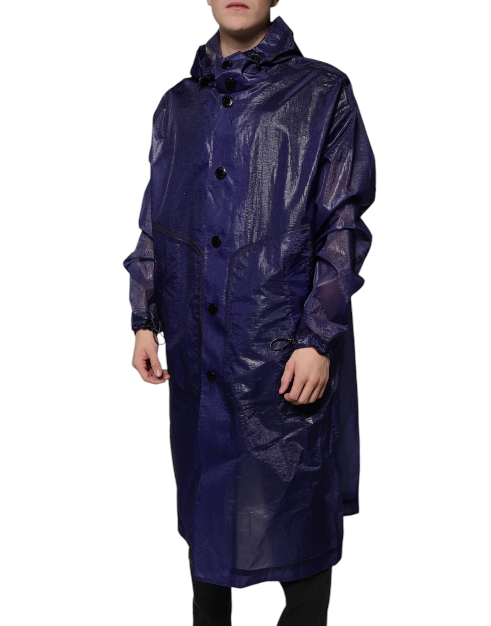 Dolce & Gabbana Dark Blue Cotton Hooded Men Raincoat Men's Jacket