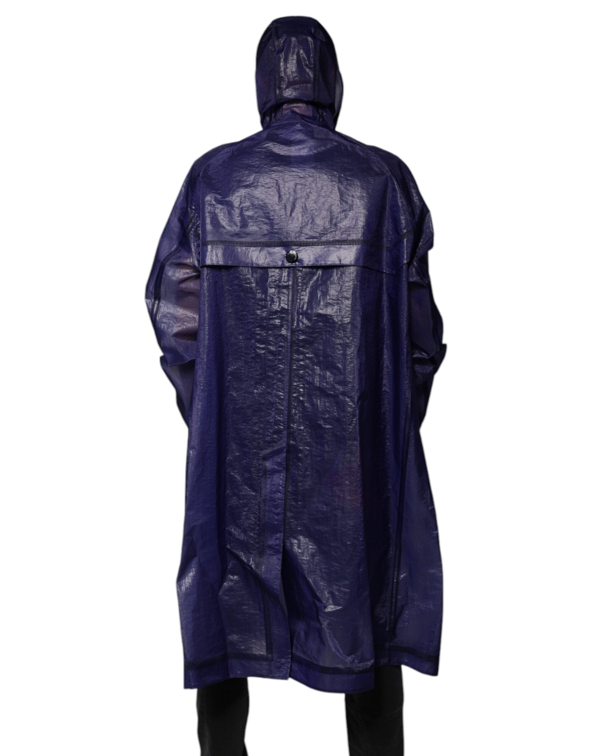 Dolce & Gabbana Dark Blue Cotton Hooded Men Raincoat Men's Jacket