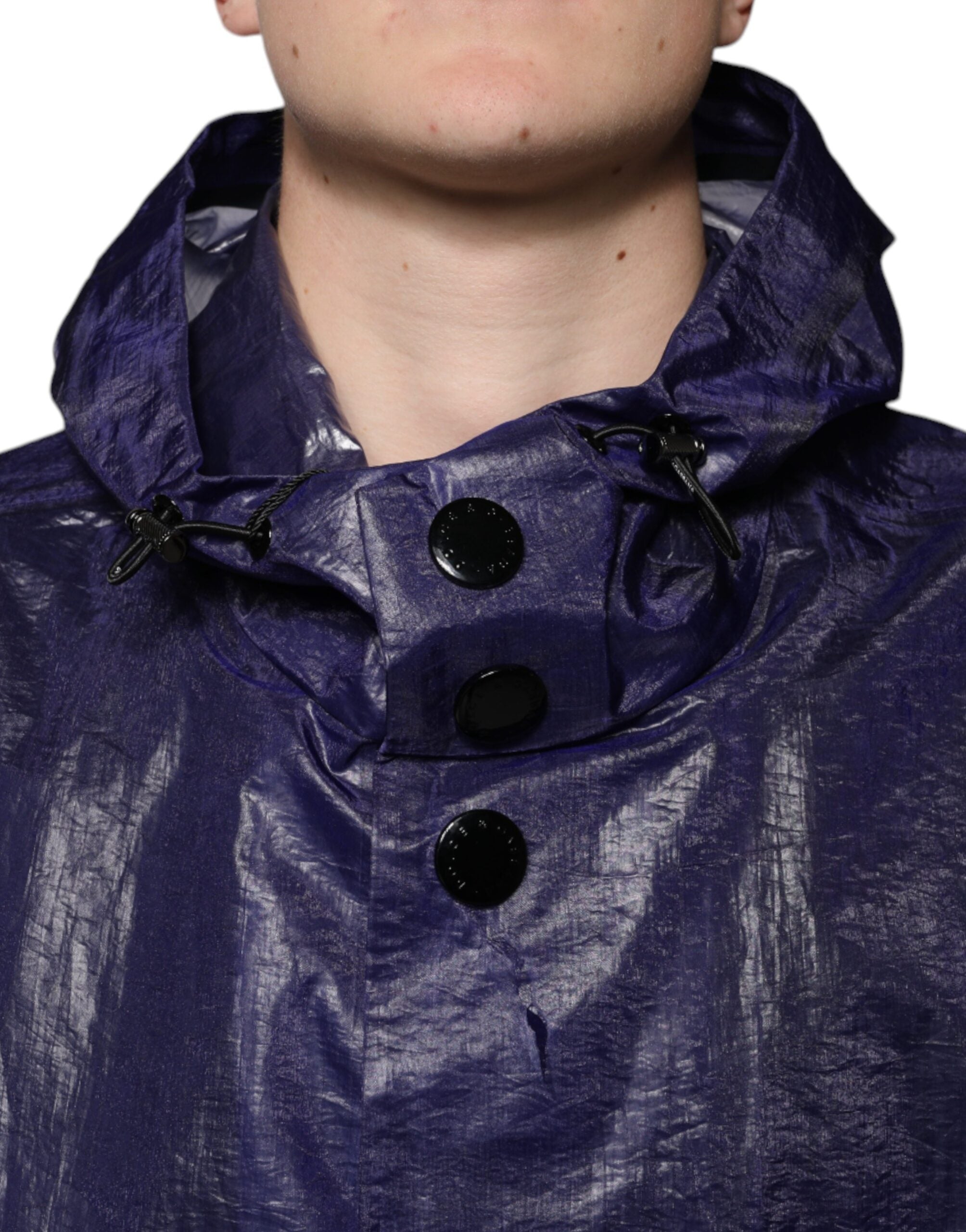 Dolce & Gabbana Dark Blue Cotton Hooded Men Raincoat Men's Jacket