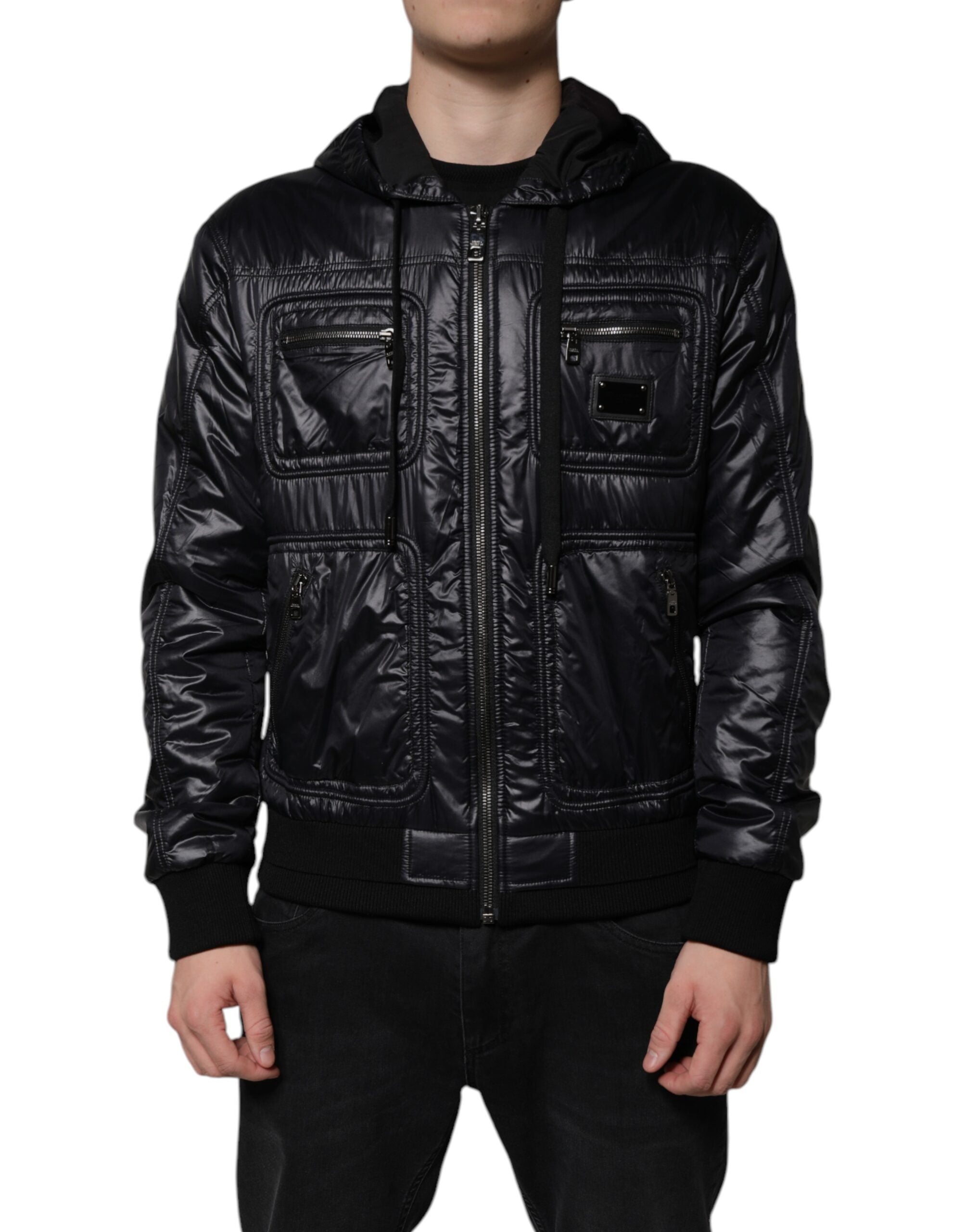 Dolce & Gabbana Black Nylon Hooded Full Zip Blouson Men's Jacket