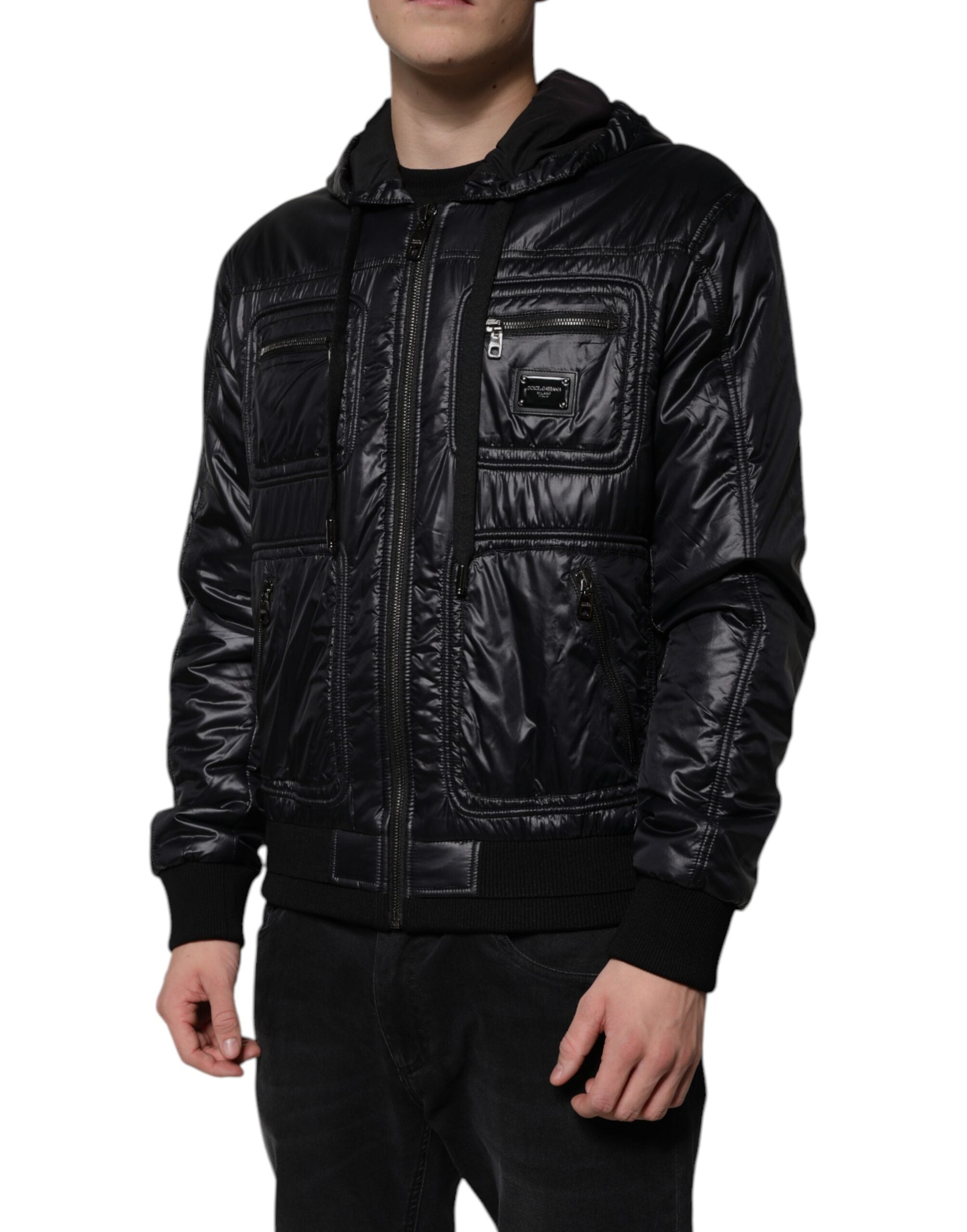 Dolce & Gabbana Black Nylon Hooded Full Zip Blouson Men's Jacket