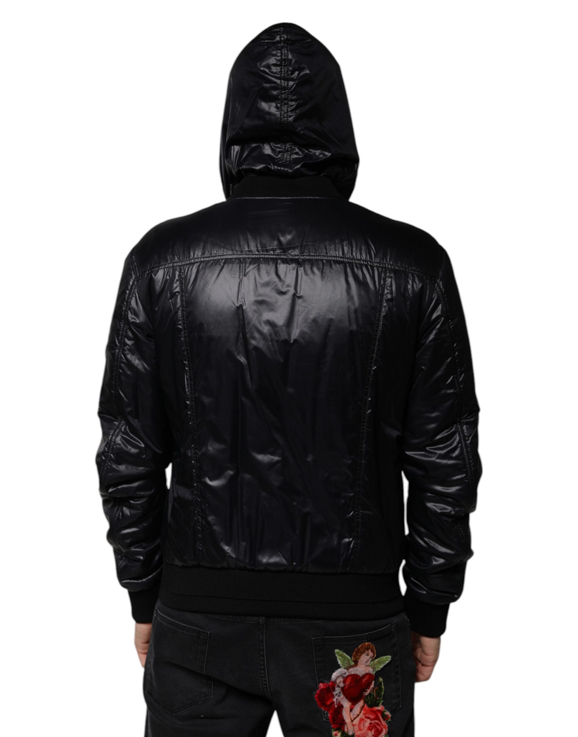 Dolce & Gabbana Black Nylon Hooded Full Zip Blouson Men's Jacket