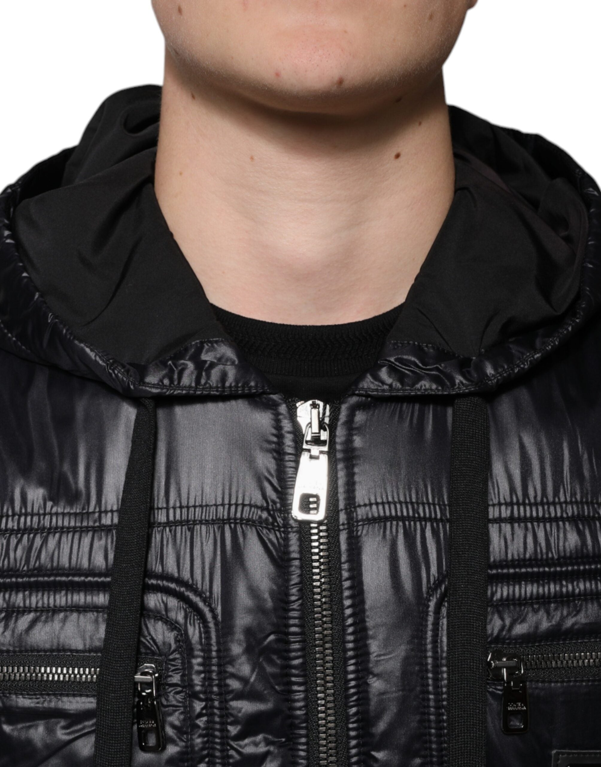 Dolce & Gabbana Black Nylon Hooded Full Zip Blouson Men's Jacket