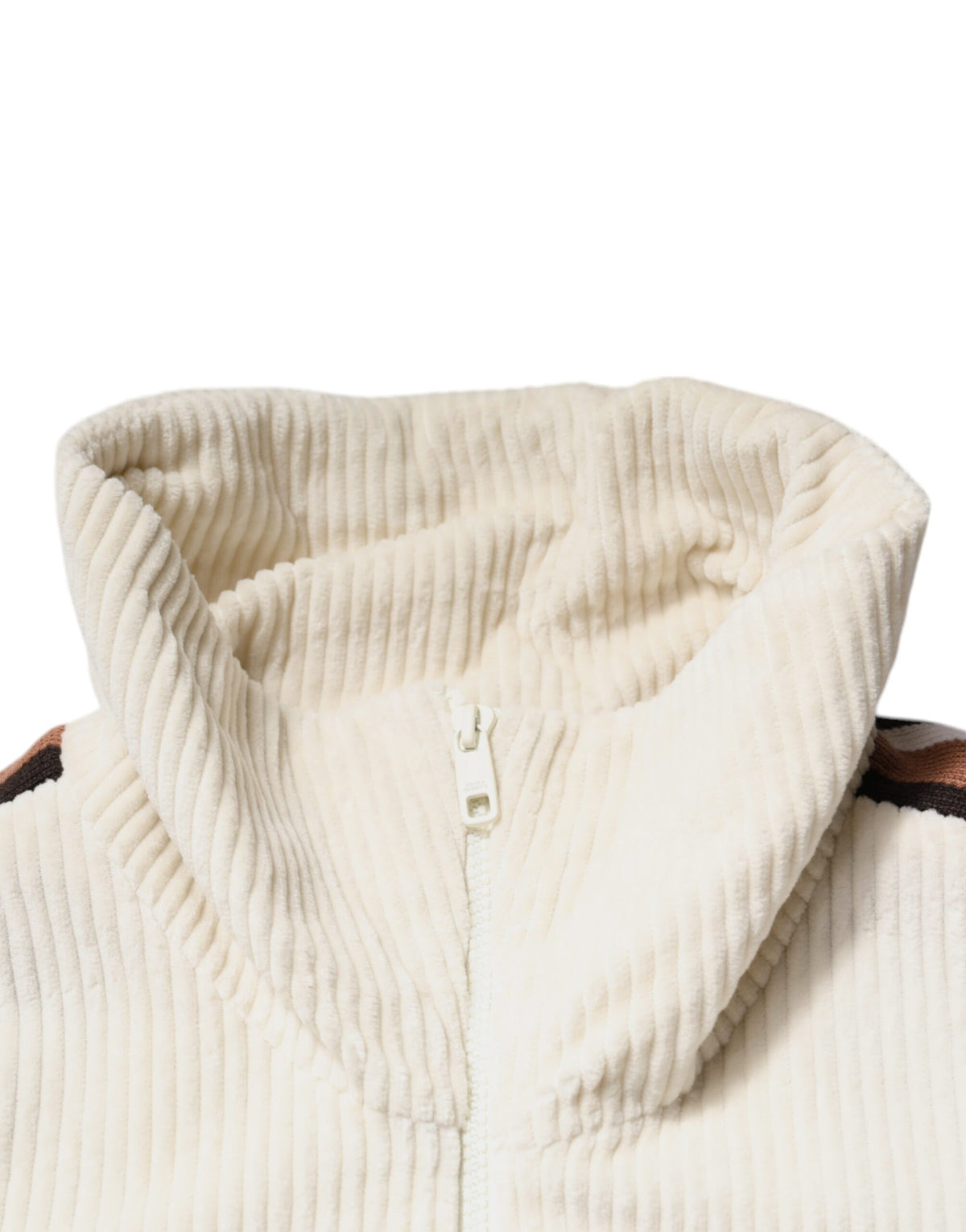 Dolce & Gabbana Beige Logo Applique Cotton Corduroy Full Zip Men's Jacket