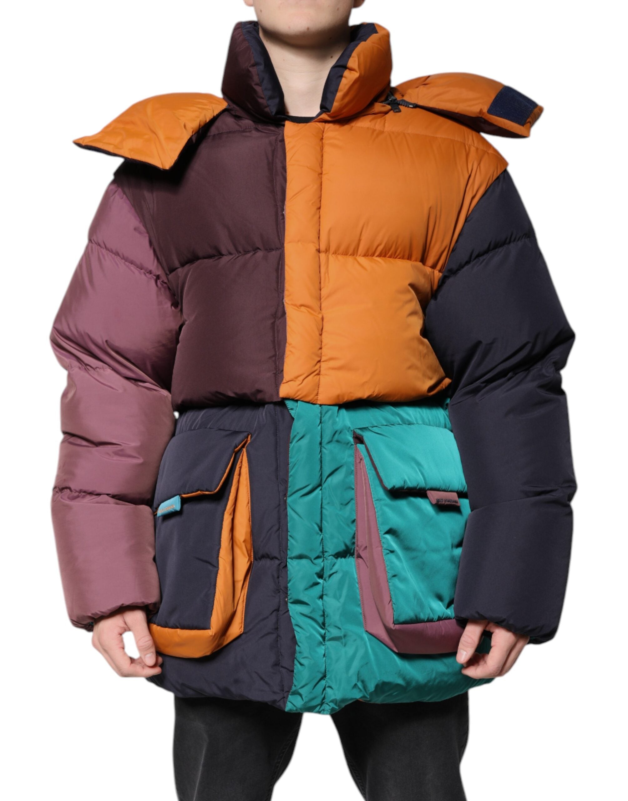 Dolce & Gabbana Multicolor Quilted Hooded Puffer Men's Jacket (Pre-Owned)