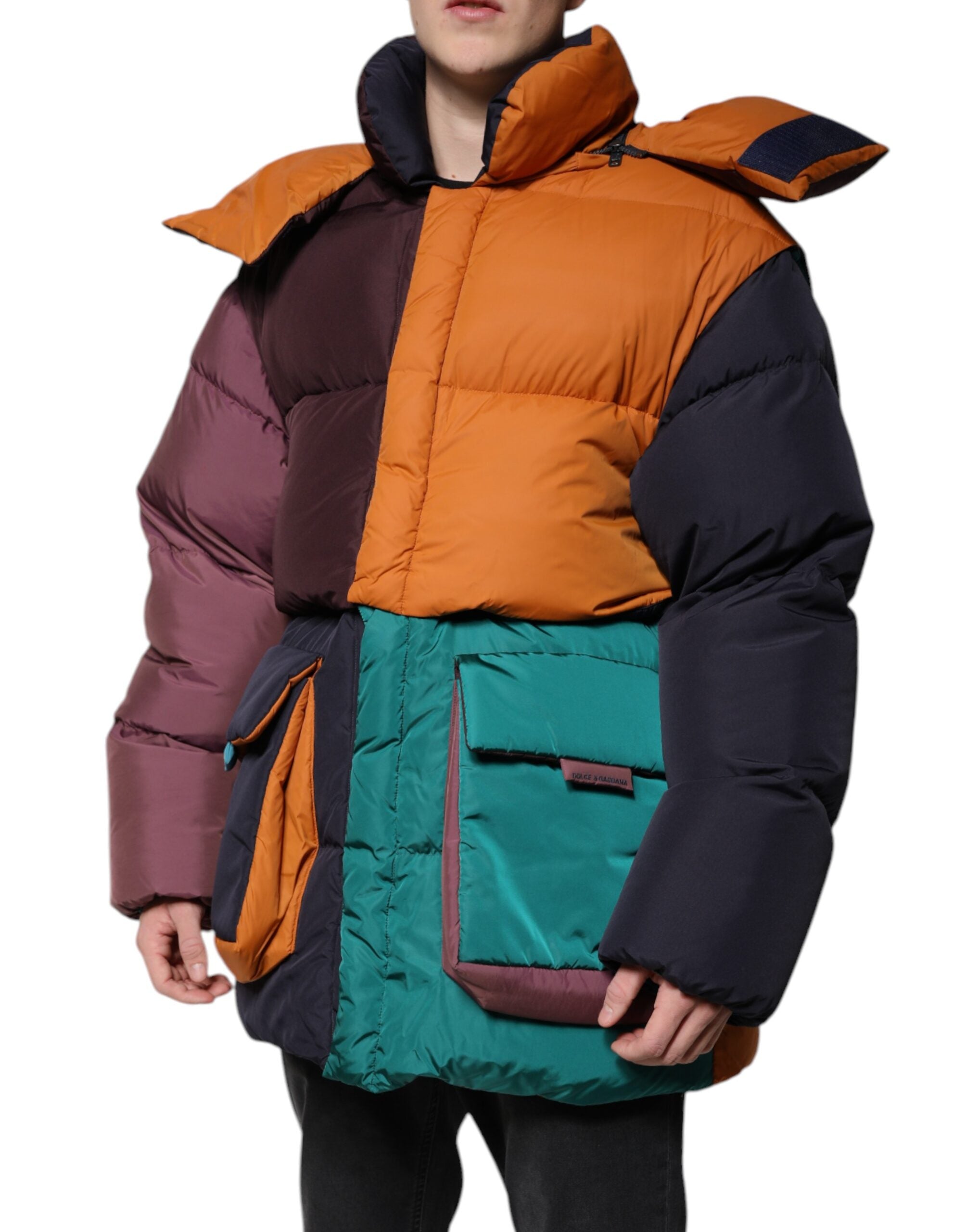 Dolce & Gabbana Multicolor Quilted Hooded Puffer Men's Jacket (Pre-Owned)