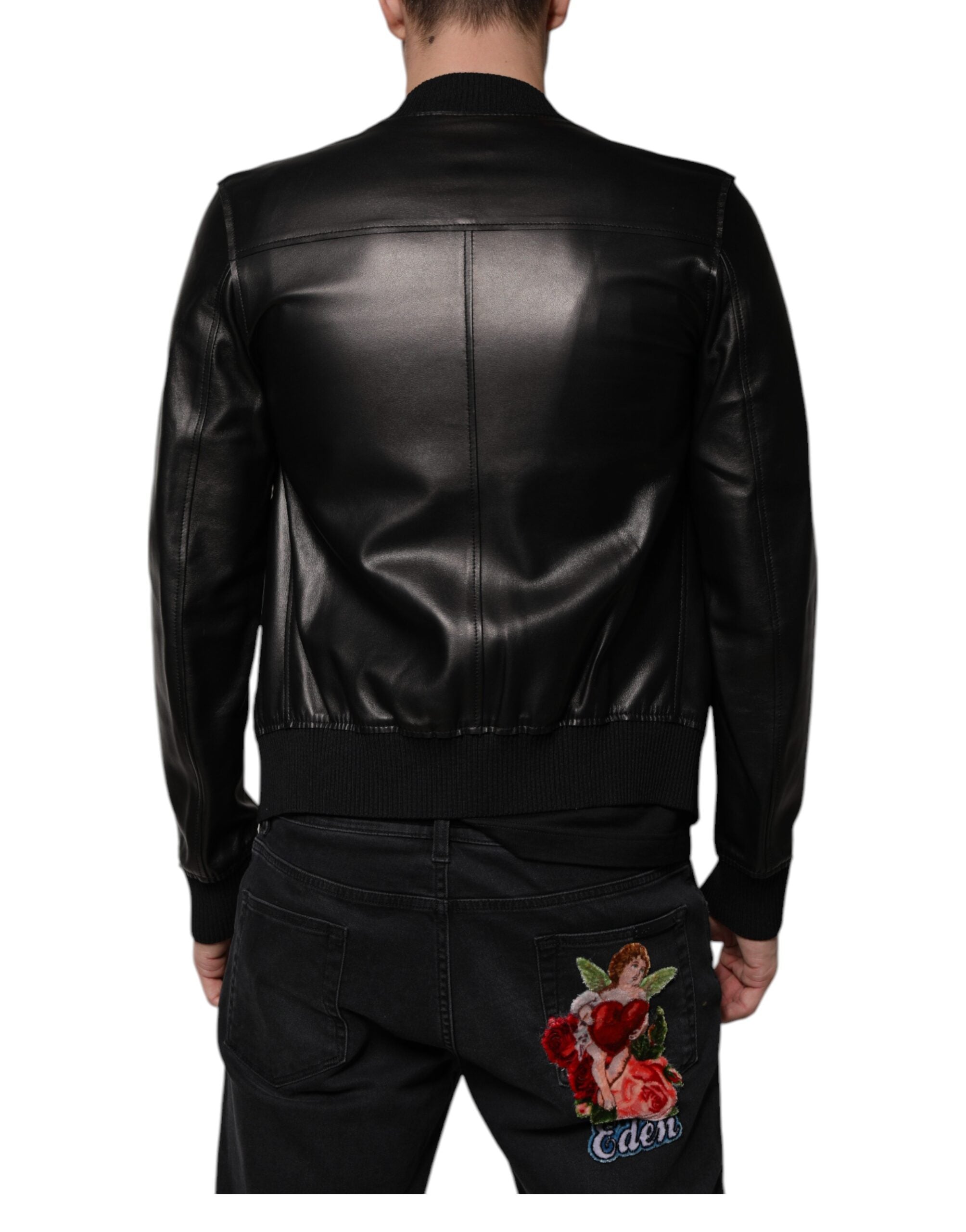 Dolce & Gabbana Black Lambskin Full Zip Biker Blouson Men's Jacket (Pre-Owned)