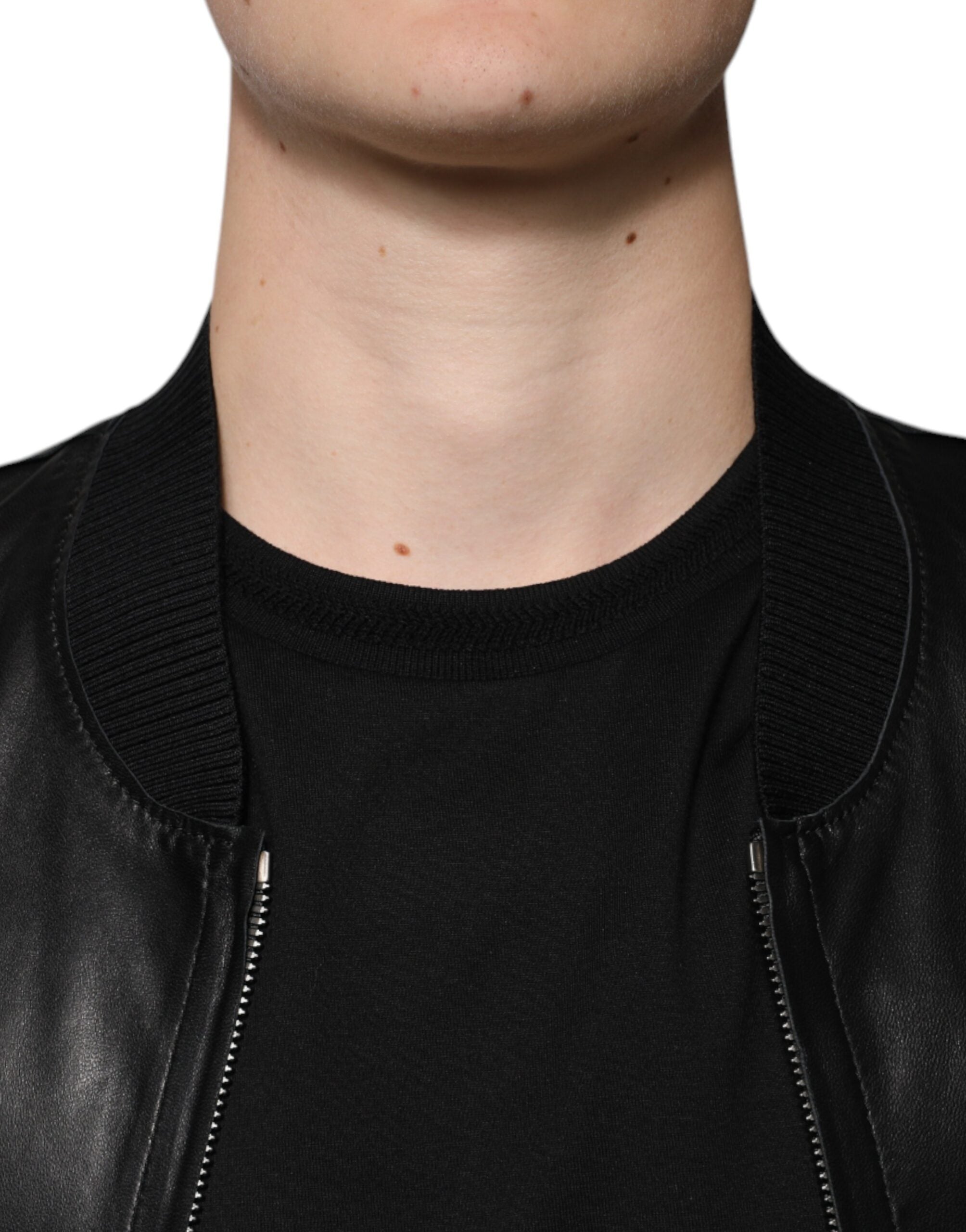 Dolce & Gabbana Black Lambskin Full Zip Biker Blouson Men's Jacket (Pre-Owned)