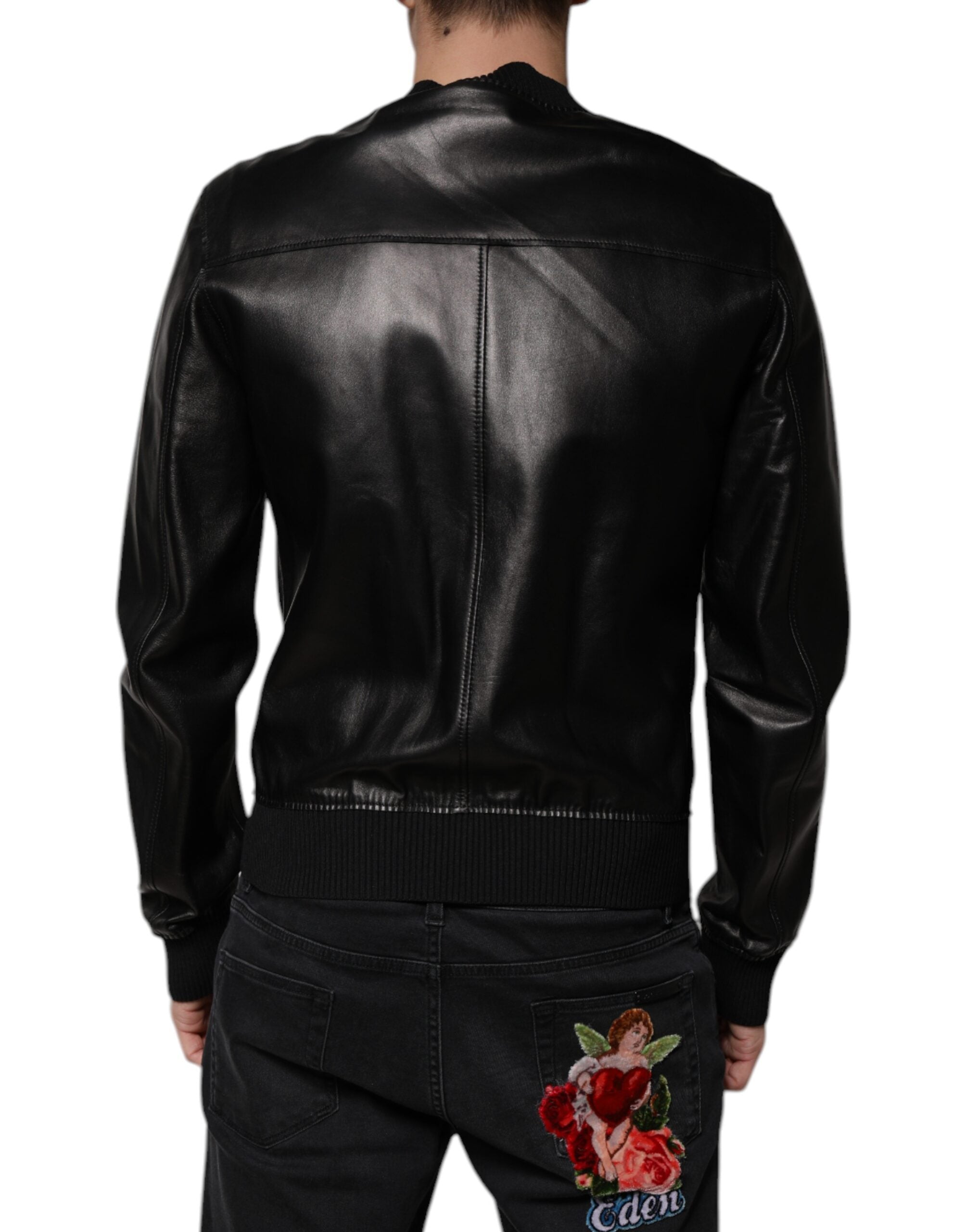 Dolce & Gabbana Black Leather Full Zip Biker Blouson Men's Jacket (Pre-Owned)